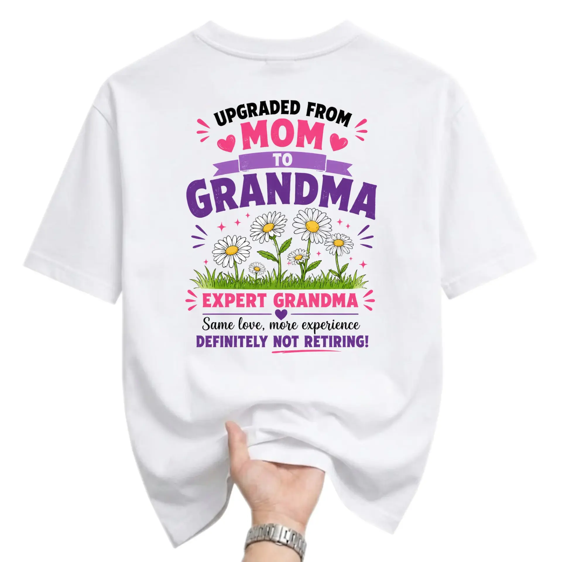 Graphic Tee Upgraded from Mom to Grandma Shirt Floral Design Casual Crew