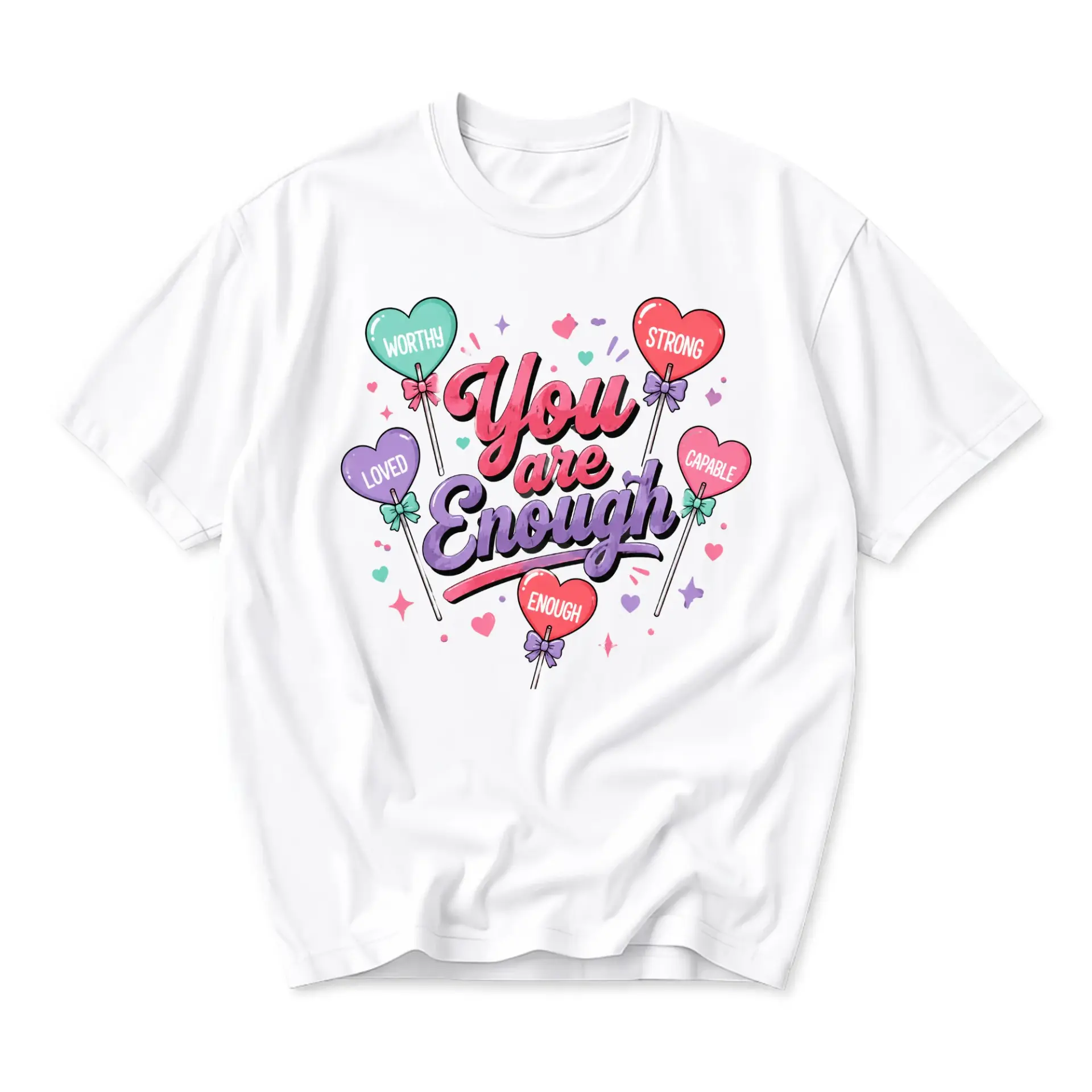 Graphic Tee You Are Enough Heart Lollipop Design Unisex Crew Neck Short Sleeve Cotton Blend Casual Everyday Shirt