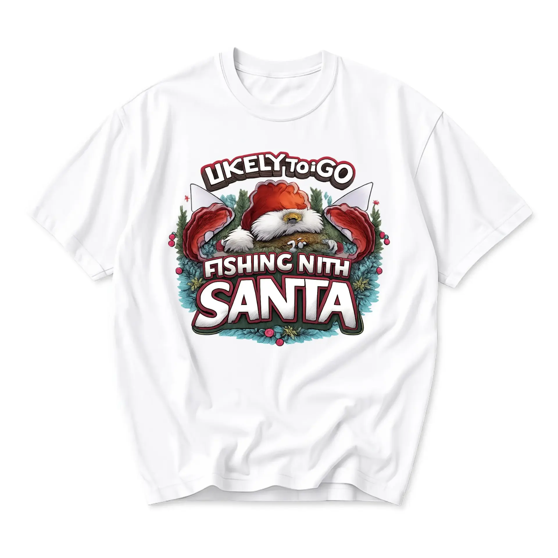 Funny Shirt Likely to Go Fishing with Santa Holiday Graphic Tee Unisex