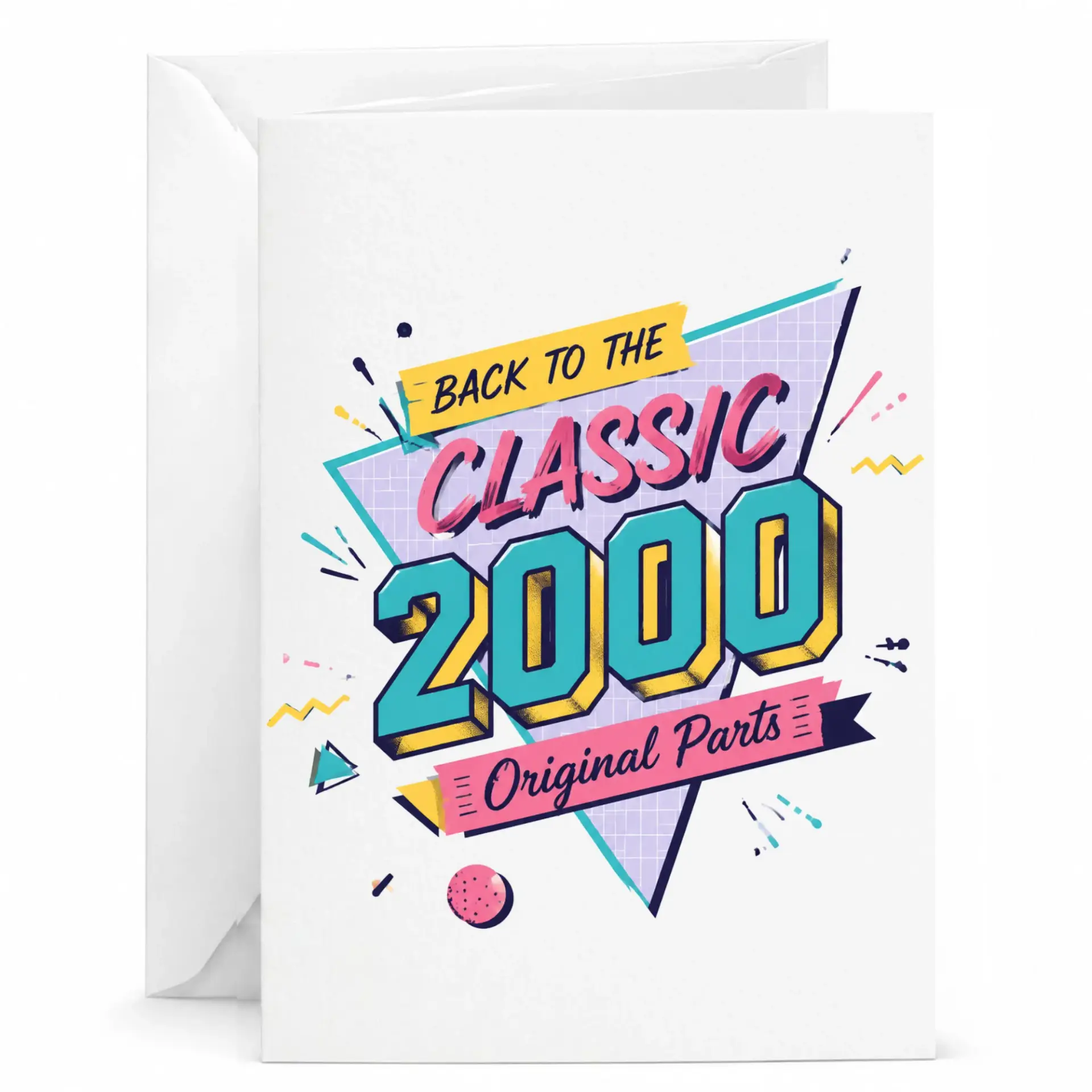 Birthday Card Retro Theme 2000 Nostalgia Design Printed Greeting Card with Envelope for Milestone Anniversary Celebration
