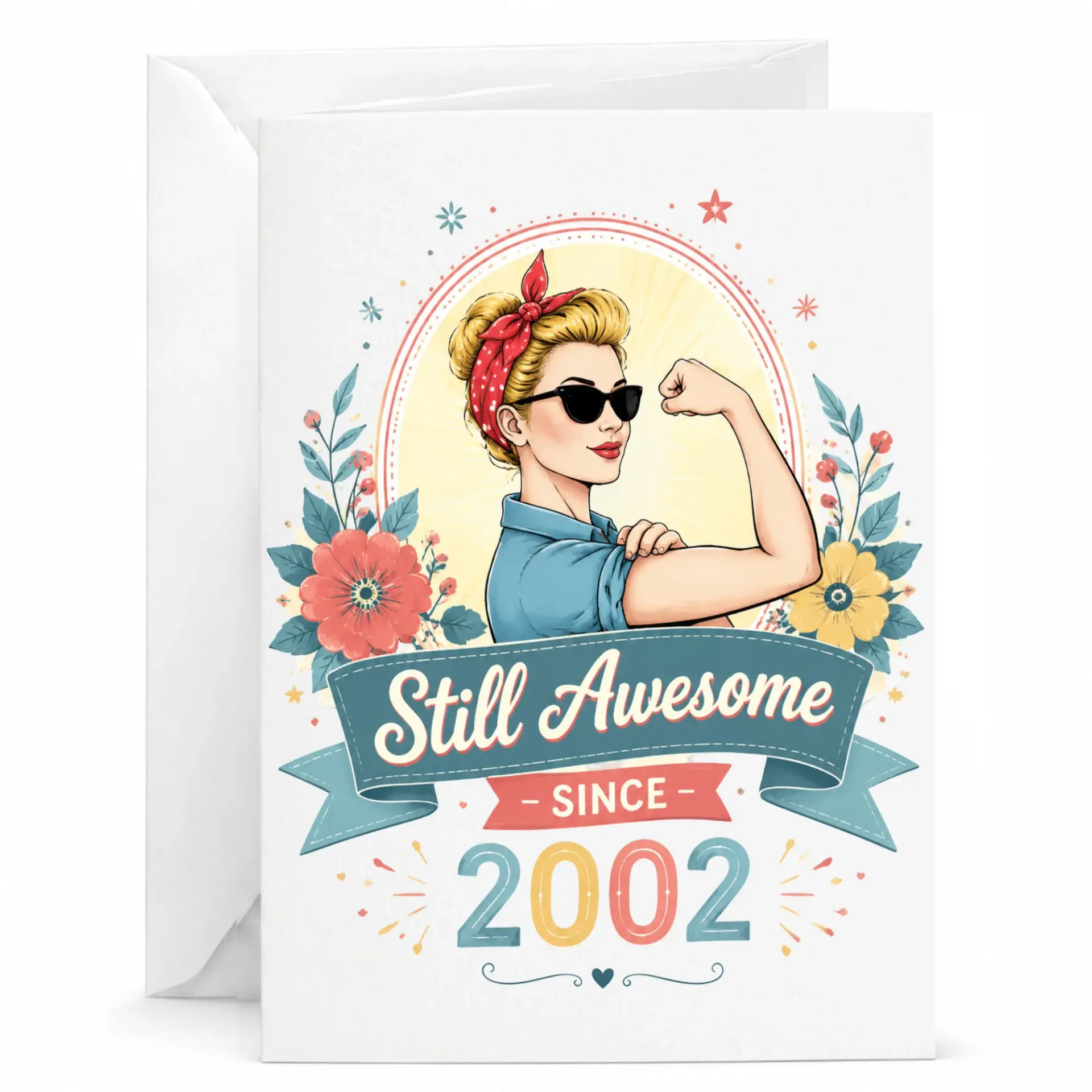 Funny Greeting Card Still Awesome Since 2002 Retro Inspired Art Birthday Note for Her Vintage Style Illustration