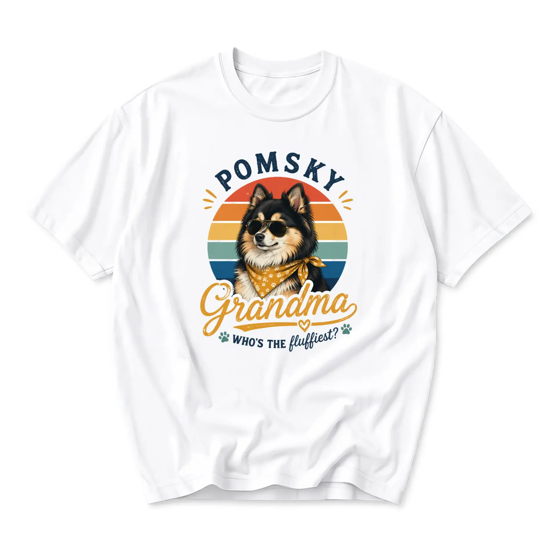 Funny Shirt Pomsky Grandma Unisex Graphic Tee Retro Sunset Dog Lover Casual Crew Neck Short Sleeve Cotton Apparel