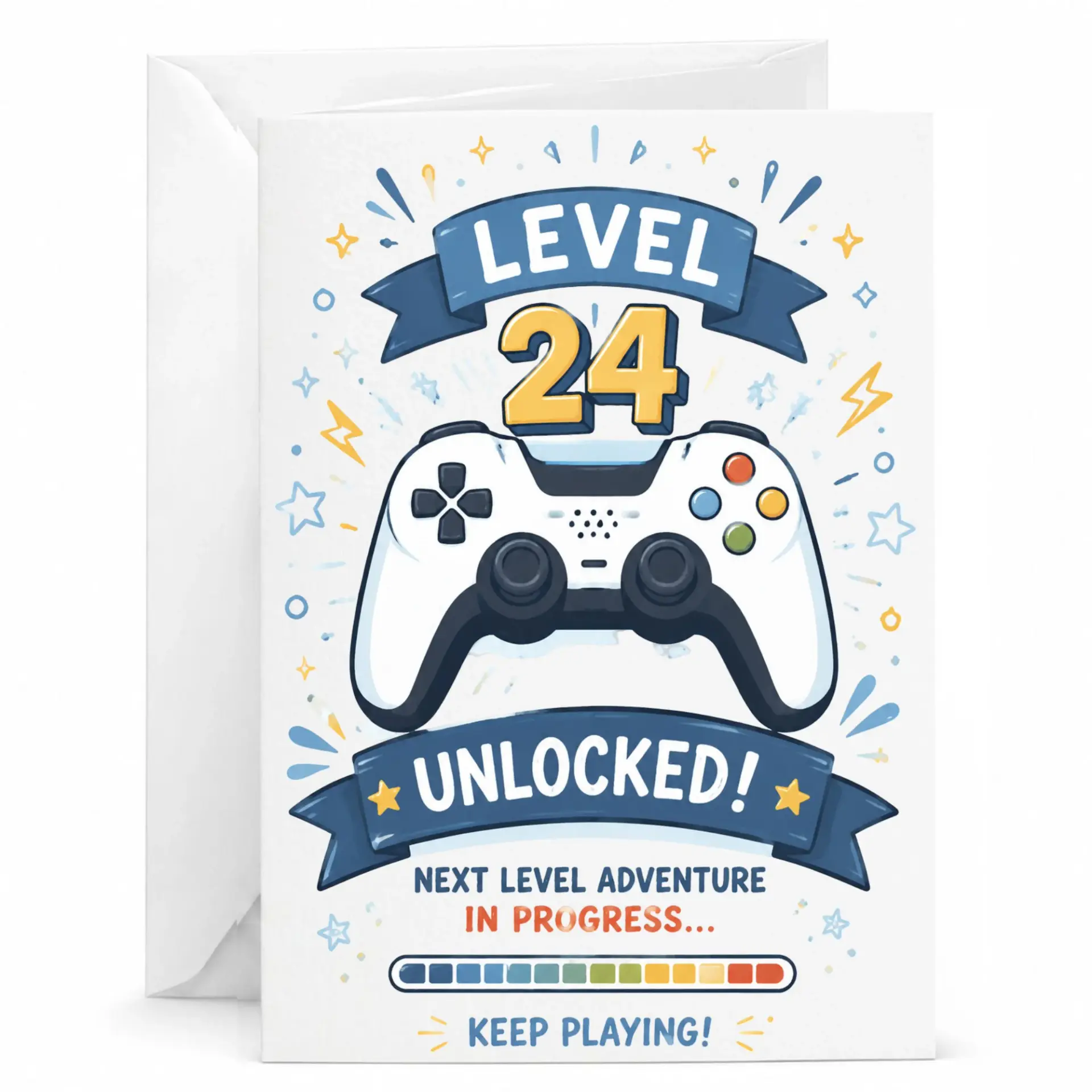 Birthday Card Level 24 Unlocked Gaming Theme Greeting Card for Gamers with Matching White Envelope 5x7 Inches