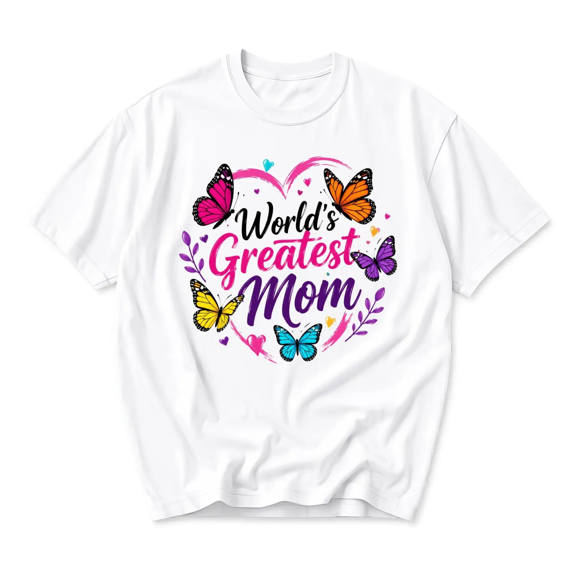 Graphic Tee World’s Greatest Mom Butterfly Heart Design Unisex Crew Neck