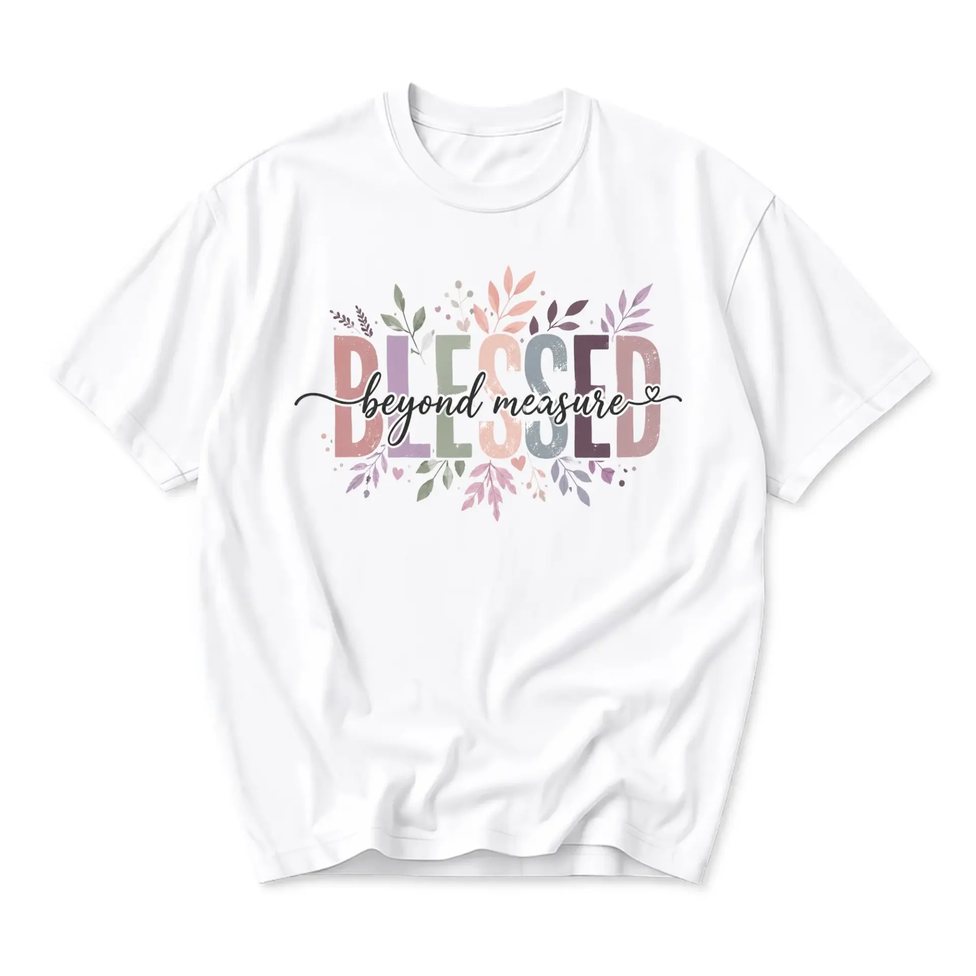 Graphic Tee Blessed Beyond Measure T-Shirt for Women and Men Soft Cotton Everyday Casual Floral Inspirational Shirt