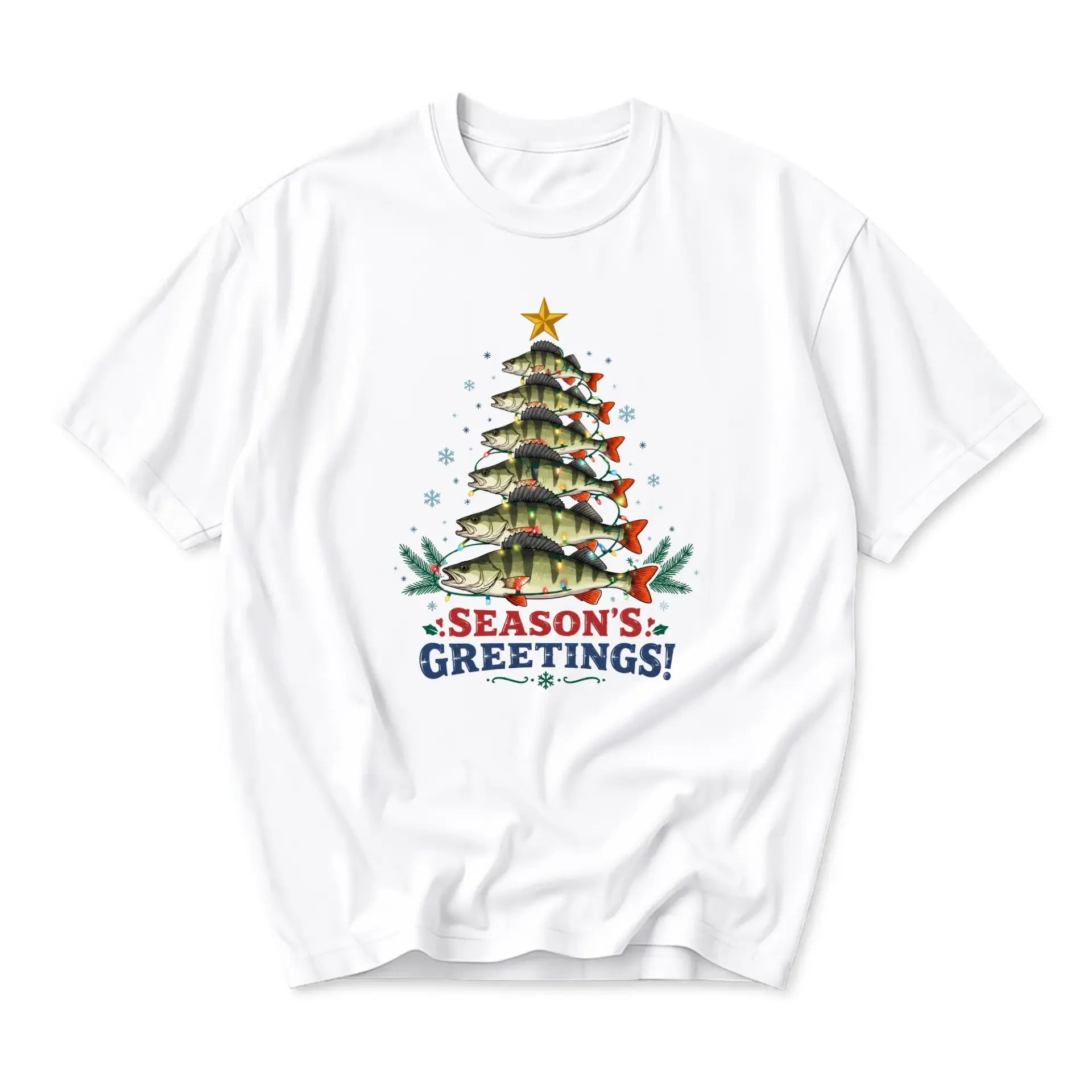 Funny Shirt Christmas Fishing Graphic Tee Seasonal Humor Unisex Crew Neck Short Sleeve Cotton Casual Holiday Apparel