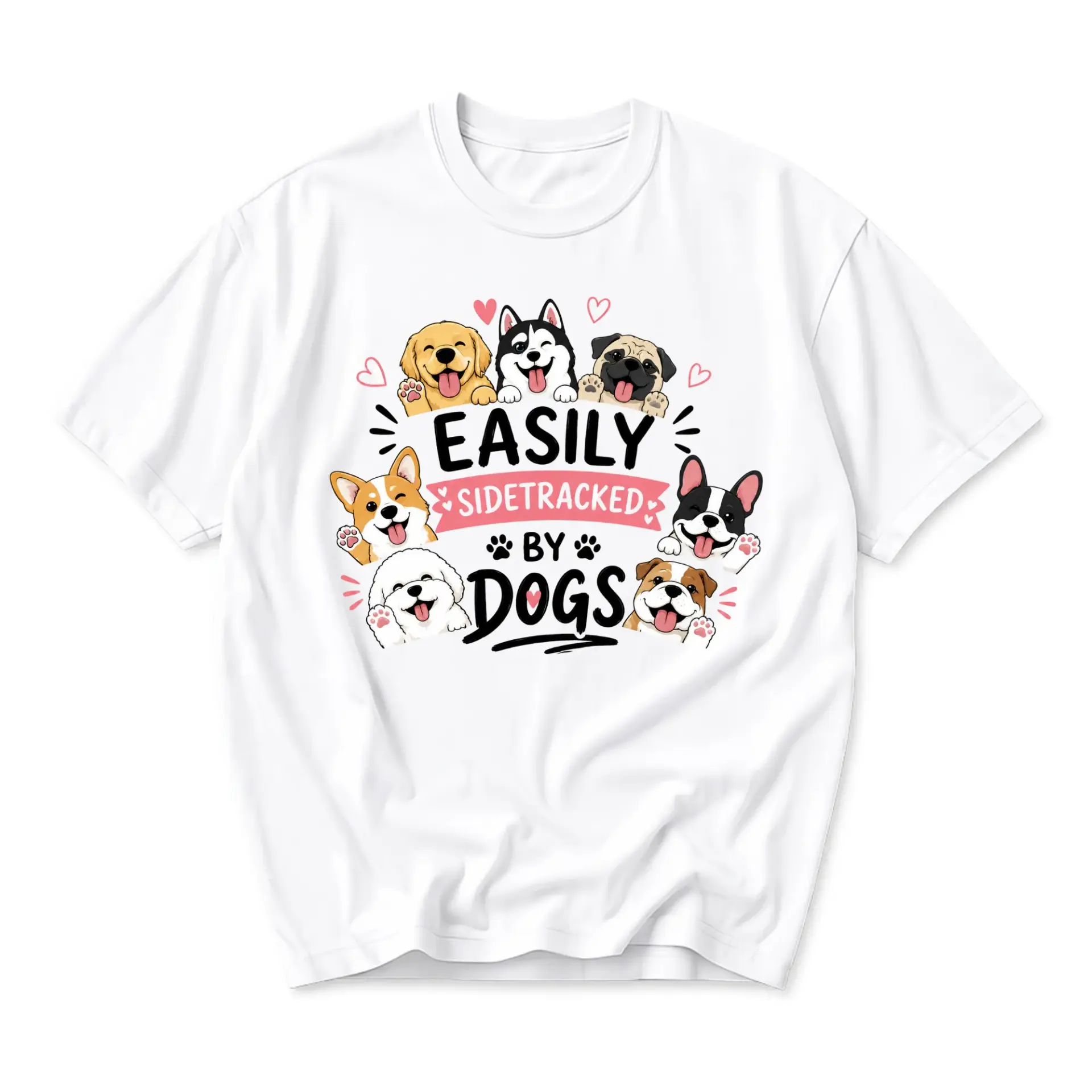 Funny Shirt Easily Sidetracked by Graphic Tee Cute Puppy Illustration