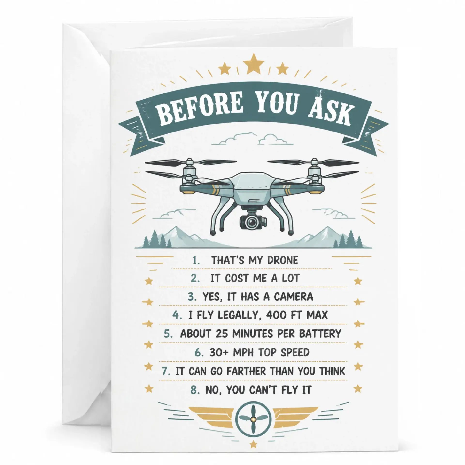 Funny Drone Owner Greeting Card Humorous Hobbyist Gift for Birthday Uav Enthusiast 5x7 Folded Note