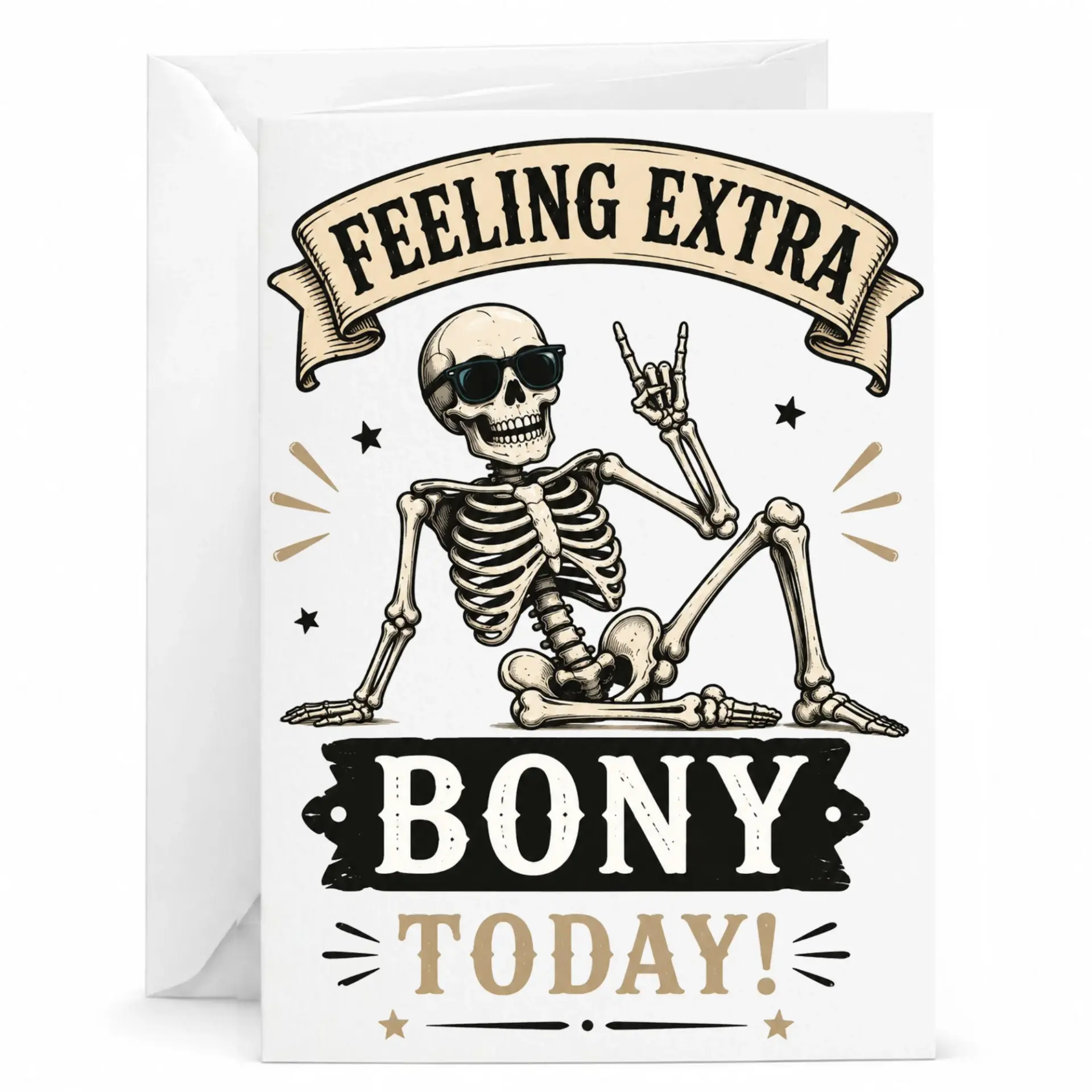 Funny Skeleton Birthday Card Feeling Extra Bony Today Greeting for Friends and Family with Matching White Envelope
