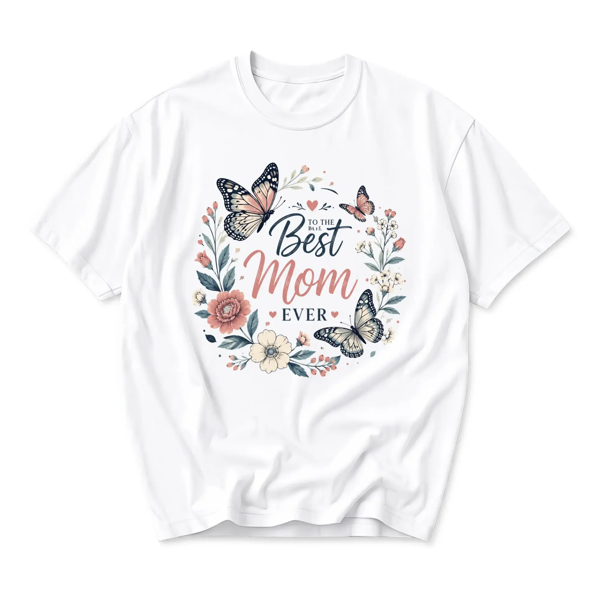 T-shirt Best Mom Ever Butterfly Floral Graphic Tee Crew Neck Comfortable Everyday Casual Cotton Blend Top for Women