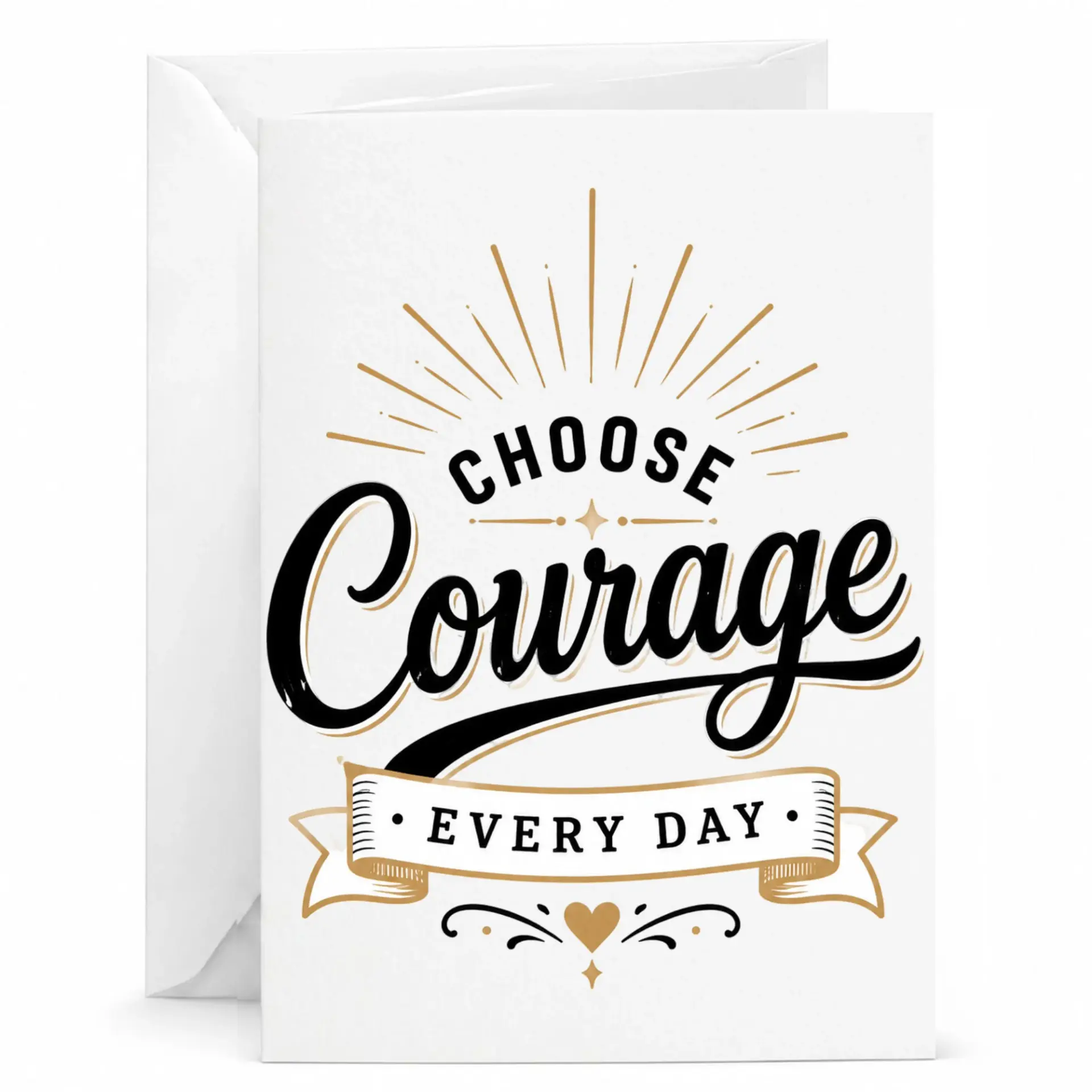 Inspirational Greeting Card Choose Courage Motivational Folded Note with Matching White Envelope
