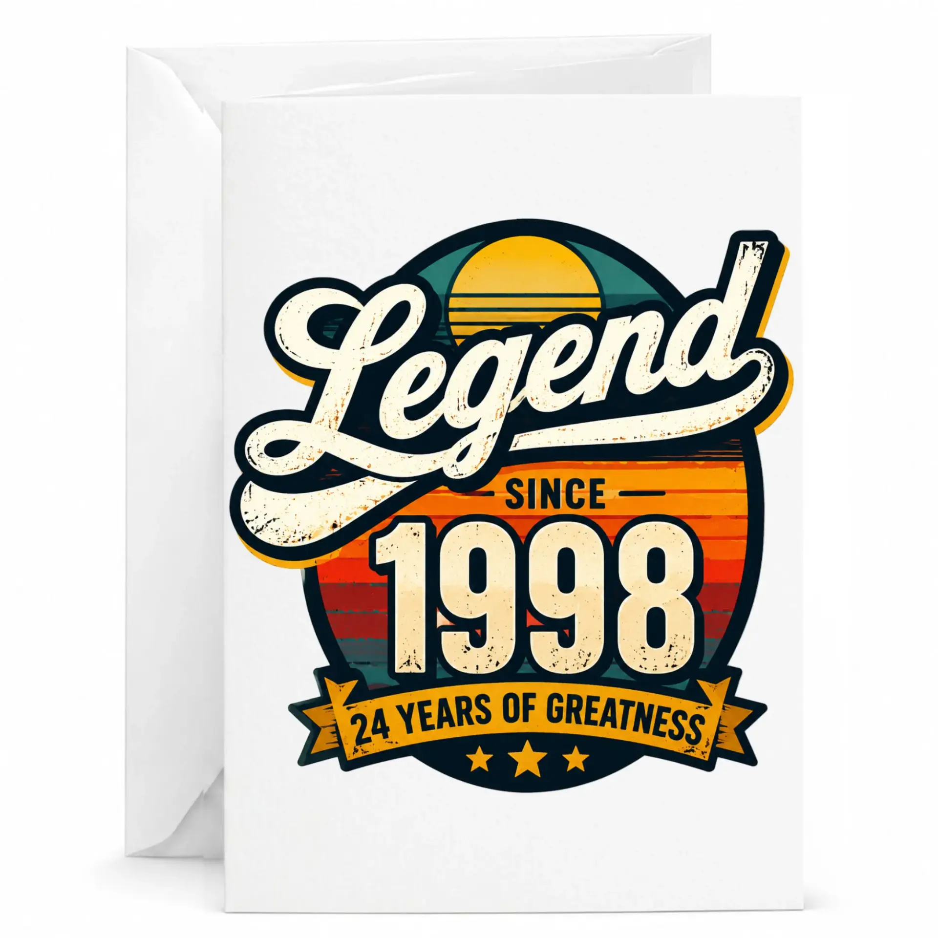 Greeting Card for 24th Birthday Vintage Legend Since 1998 Retro Style Graphic Design with Matching White Envelope