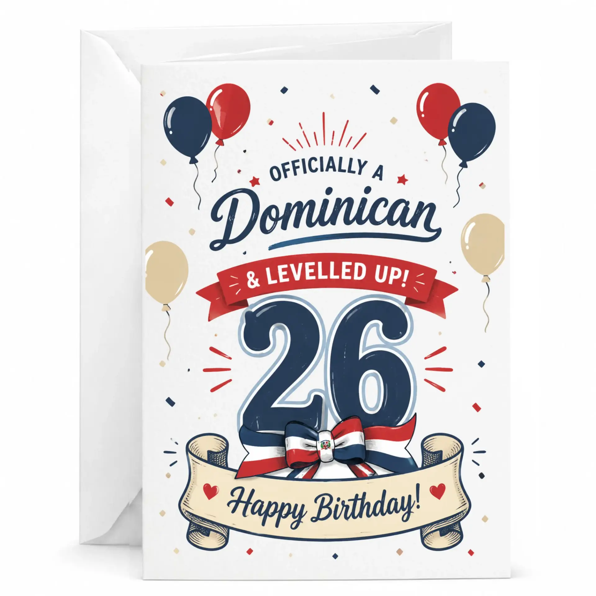 Birthday Card Officially a Dominican and Levelled up 26 Greeting Card with Matching Envelope