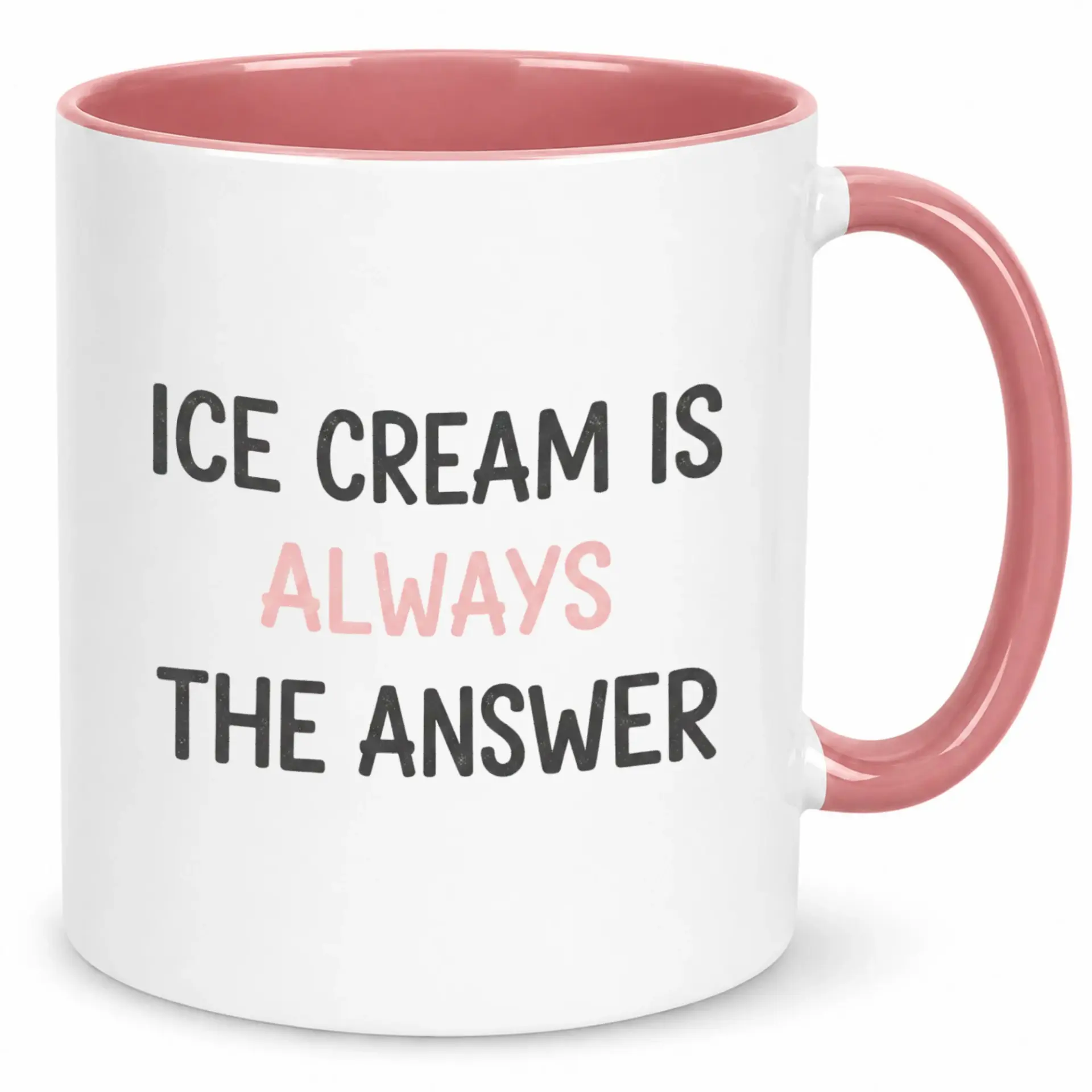 Funny Ceramic Coffee Mug with Ice Cream Always the Answer Design, 11oz or 15oz Durable White Kitchen Drinkware for Hot Beverages