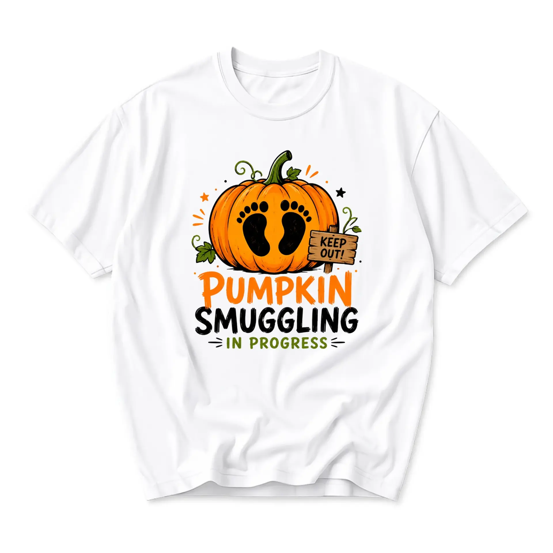 Funny Shirt Pumpkin Smuggling in Progress Graphic Tee Unisex Fall Season Casual Crew Neck Soft Cotton Blend Apparel