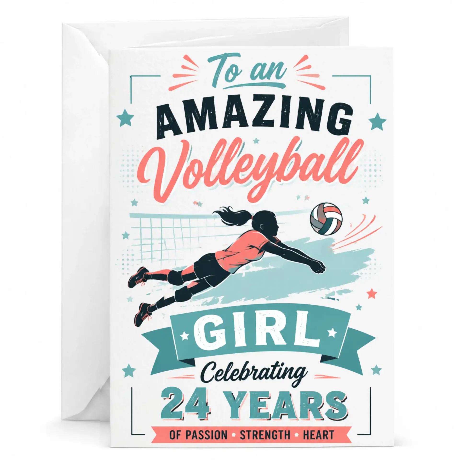 Greeting Card Amazing Volleyball Girl 24 Years Birthday Celebration Card for Athletic Women and Sports Enthusiasts