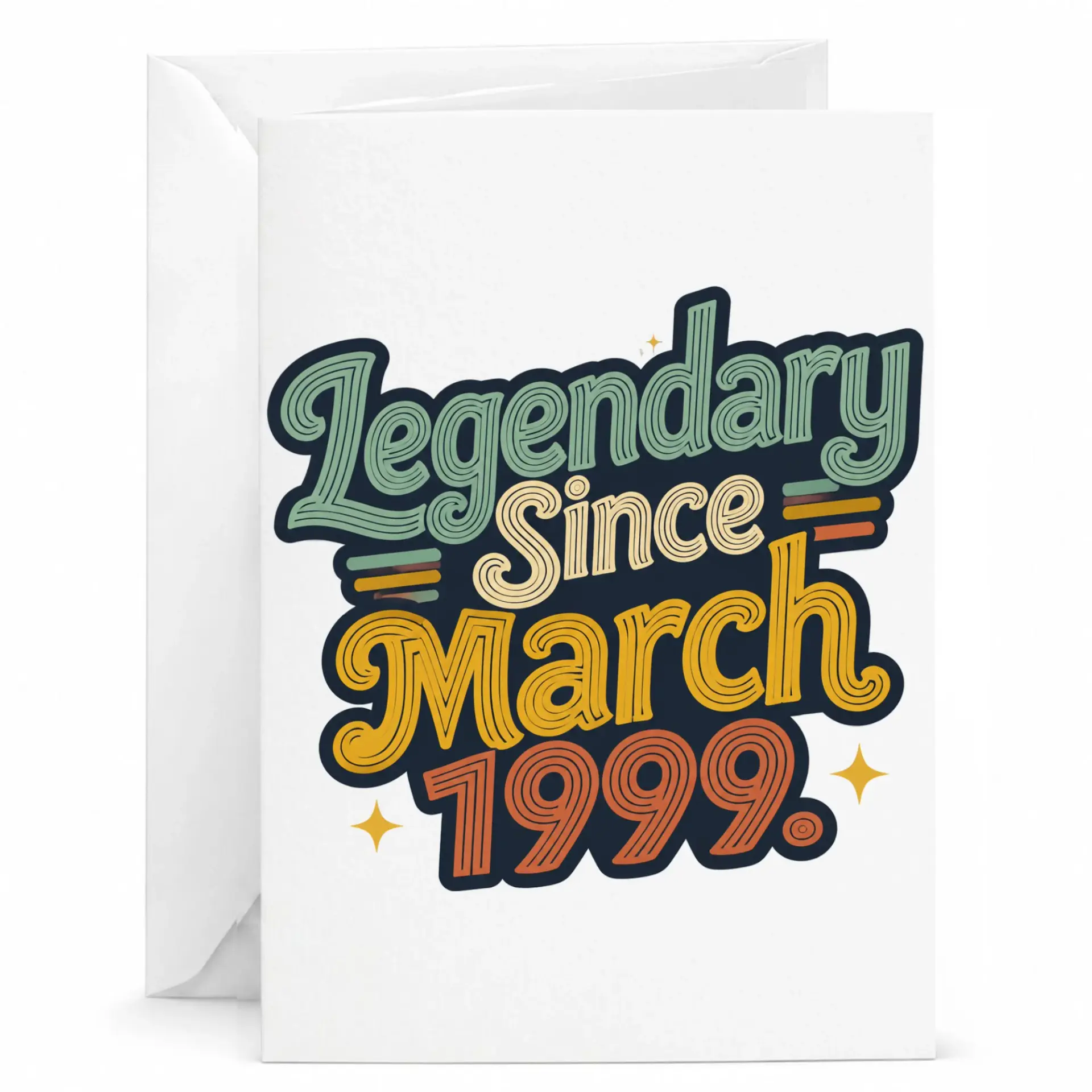 Birthday Card Legendary Since March 1999 Vintage Retro Style Greeting Card for Milestone Celebrations and Birthdays