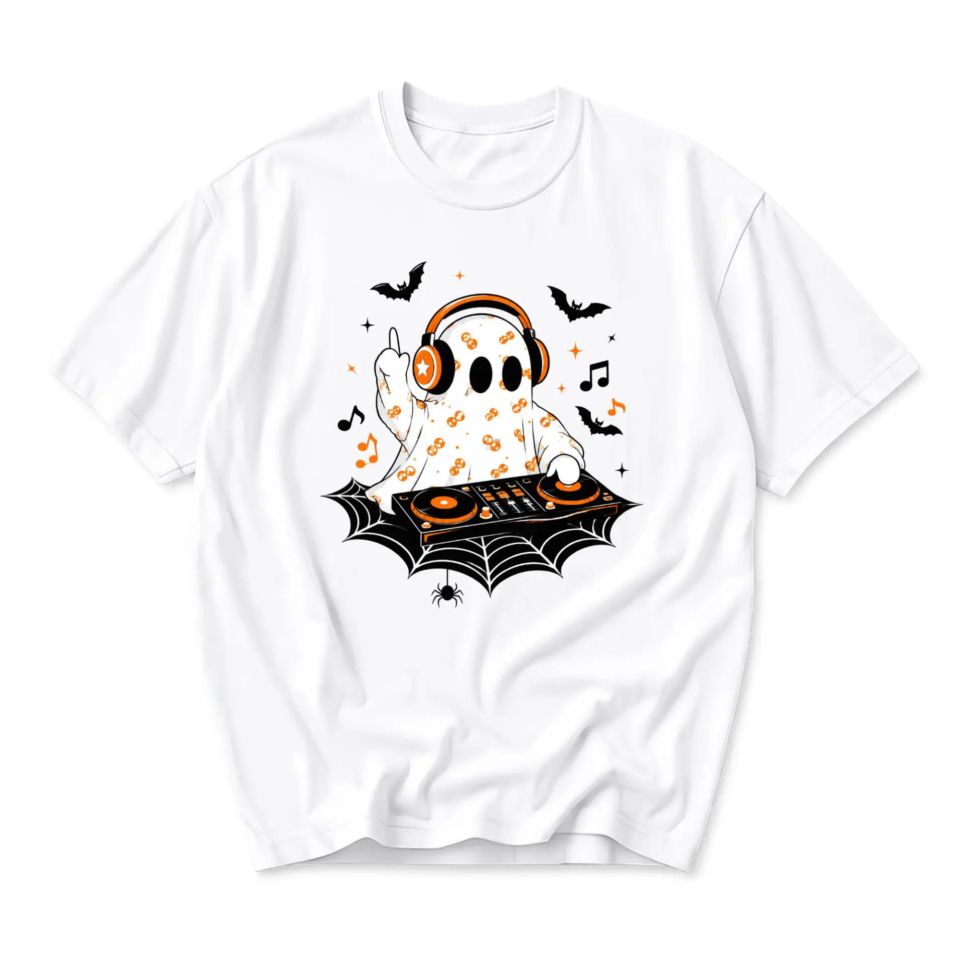 Funny Shirt Unisex Graphic Printed T-Shirt Featuring a Ghost Dj Playing Music for Casual Everyday Outfits and Gift