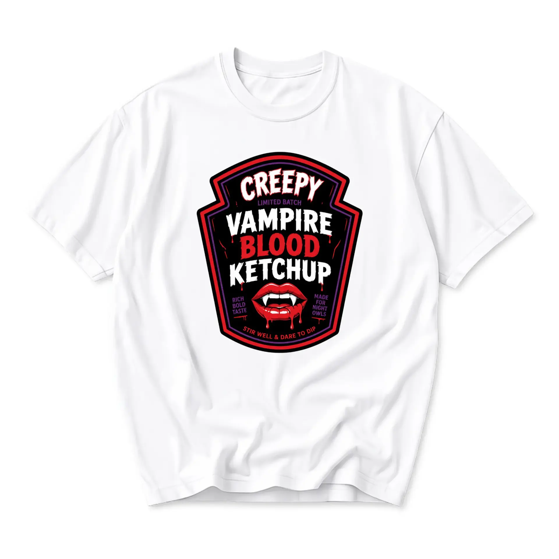 Graphic Tee Vampire Blood Ketchup Funny Food Parody Unisex Crew Neck Casual Cotton Blend Short Sleeve Shirt White