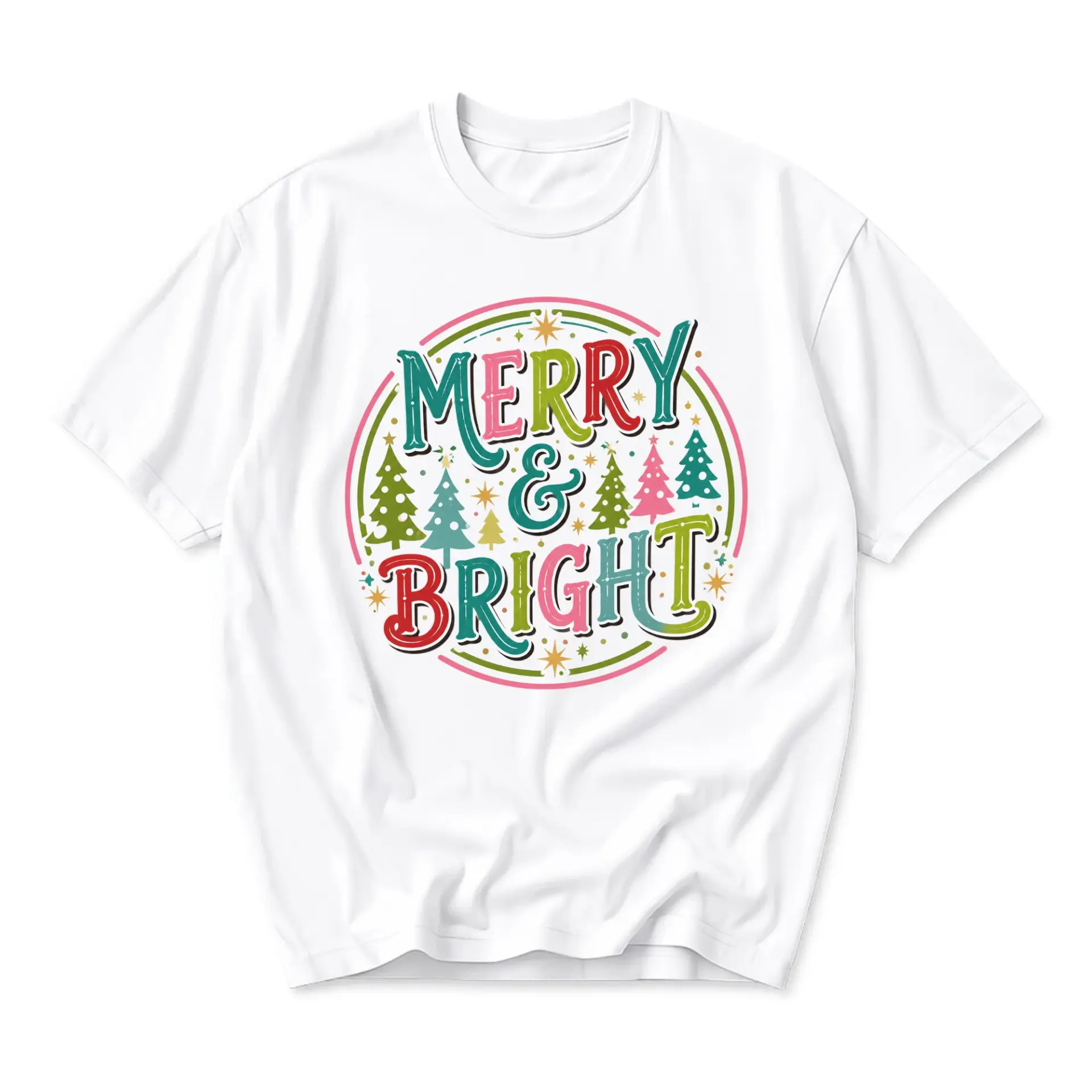 Funny Shirt Merry and Bright Graphic Tee Holiday Inspired Unisex Apparel Soft Cotton Crew Neck Casual Top for Daily Wear