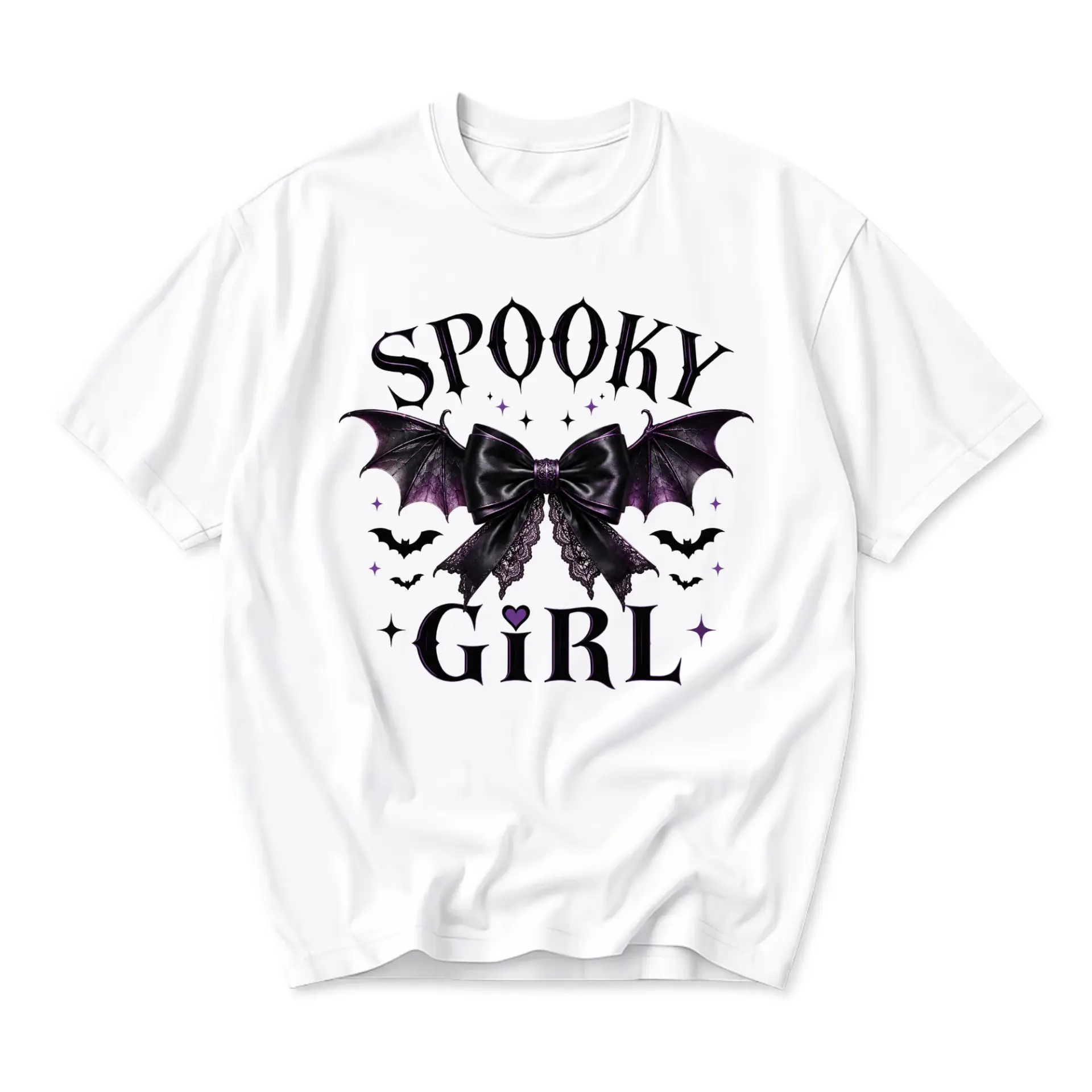 Graphic Tee Spooky Girl Bat Bow Design Unisex Crew Neck Soft Cotton Blend Everyday Casual Short Sleeve Graphic Printed T-Shirt