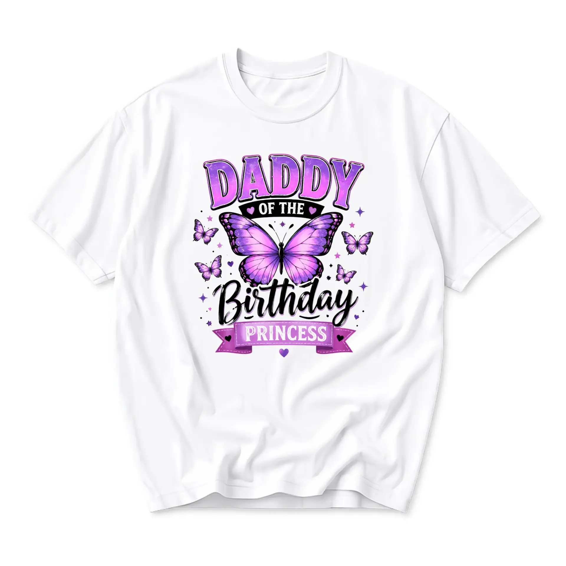 Graphic Tee Daddy of the Birthday Princess Butterfly Print Unisex Crew Neck