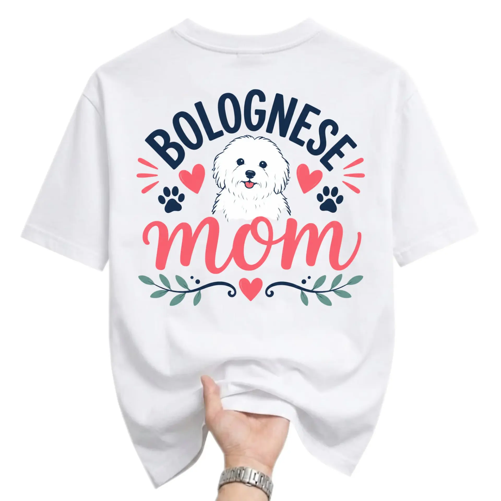 Graphic Tee Bolognese Mom Dog Lover Shirt Cute Pet Print Casual Cotton Blend Unisex Crew Neck Top White