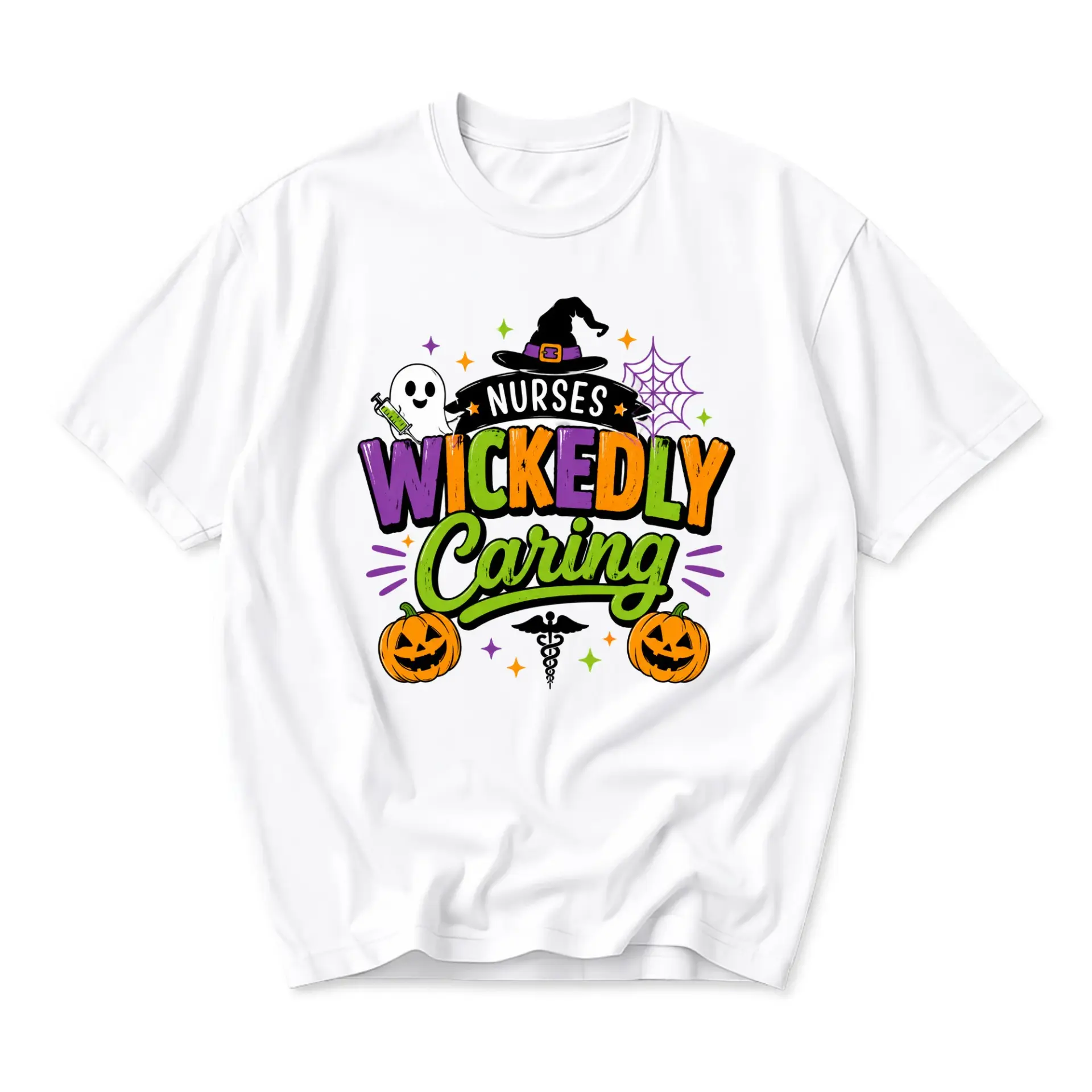 Graphic Tee Nurses Wickedly Caring Halloween Shirt Unisex Crew Neck Short Sleeve Top for Medical Professionals Apparel