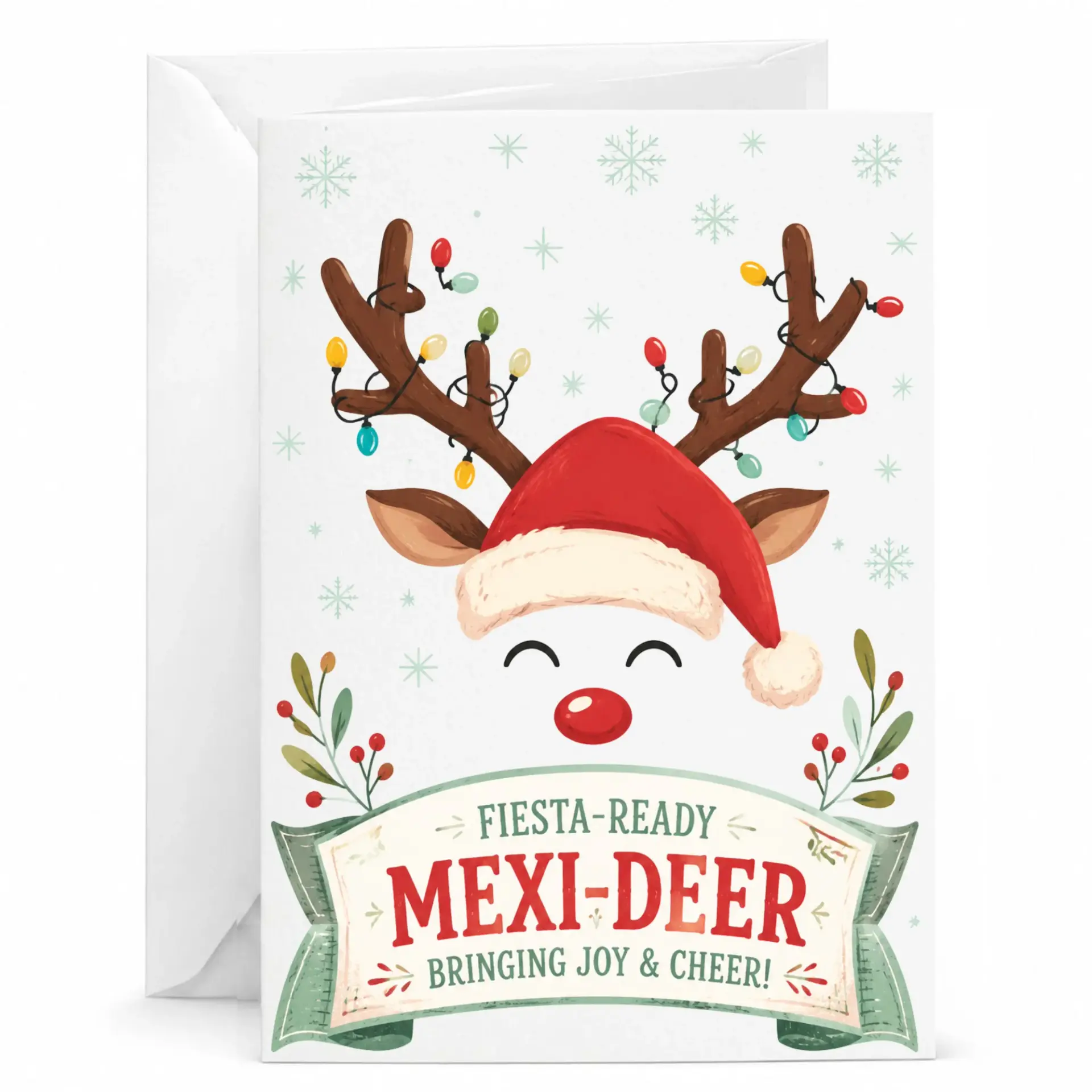 Funny Reindeer Holiday Greeting Card Fiesta Ready Mexi Deer Festive Seasonal Card with Matching White Envelope