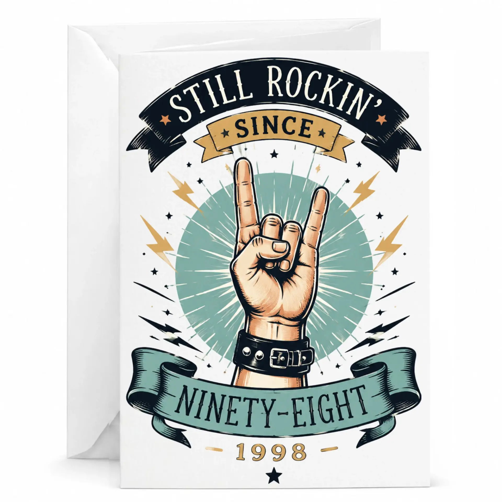 Funny Birthday Card Still Rockin Since 1998 Greeting Card with Envelope for Milestone Birthday Celebration Vintage Style
