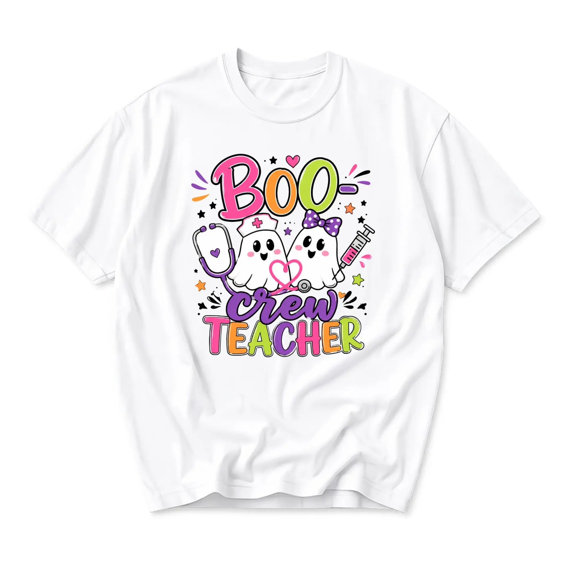 Graphic Tee Boo Crew Teacher Halloween Medical Humor Print Unisex Short Sleeve Crew Neck Cotton Casual T-Shirt Top
