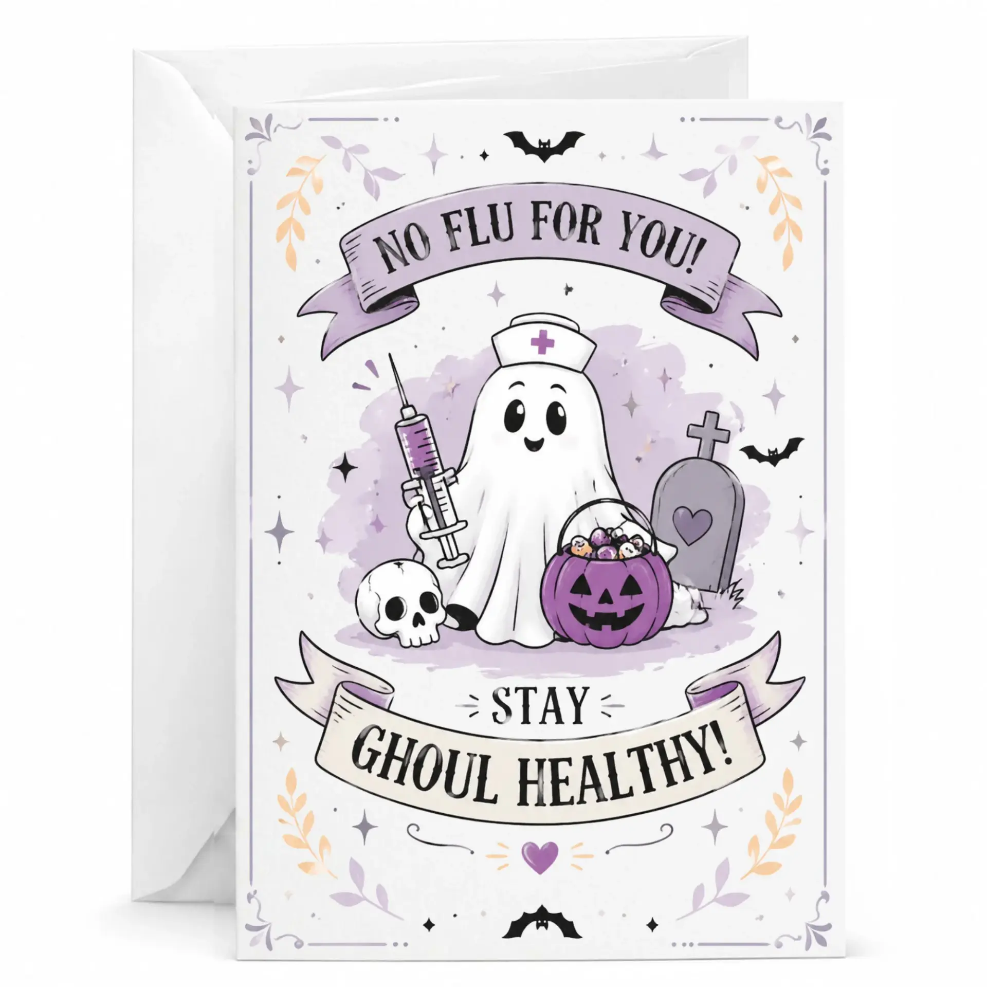 Funny Get Well Greeting Card Stay Ghoul Healthy Medical Illustration for Hospital Recovery or Seasonal Wishes