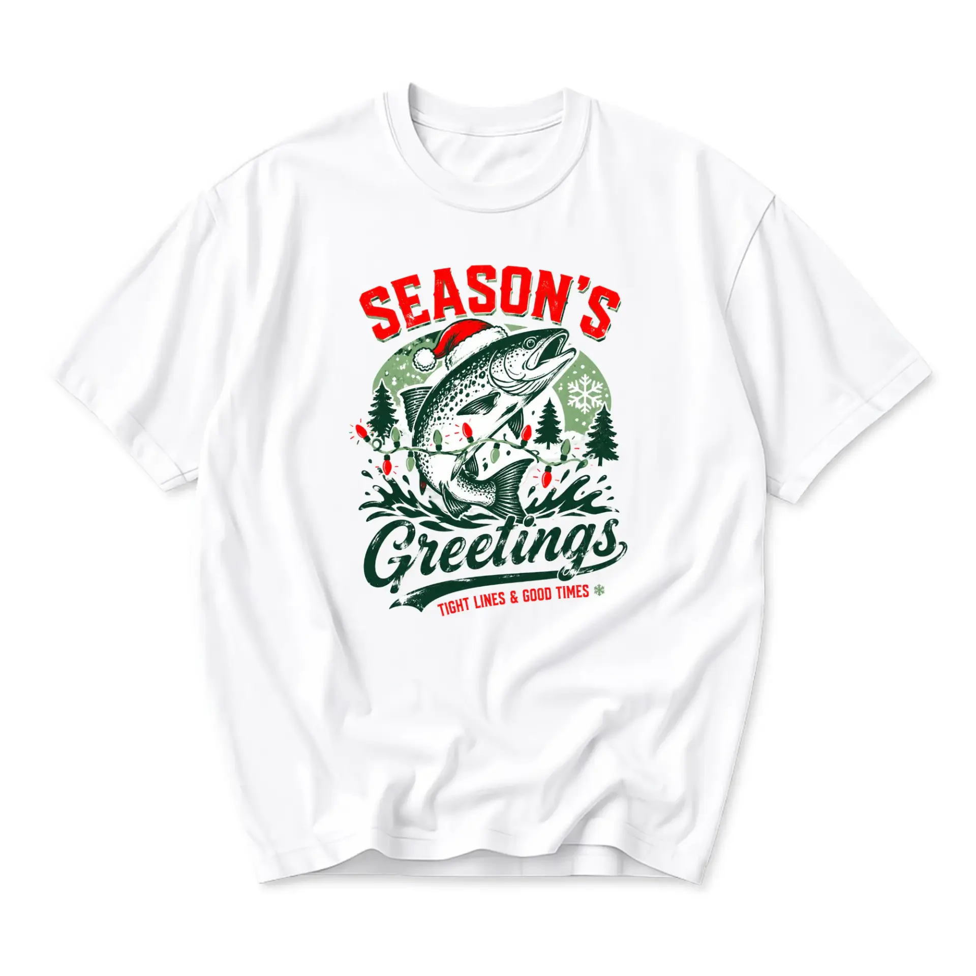 Funny Shirt Season's Greetings Fishing Graphic Tee Holiday Outdoors Lover Unisex Crew Neck Cotton Top