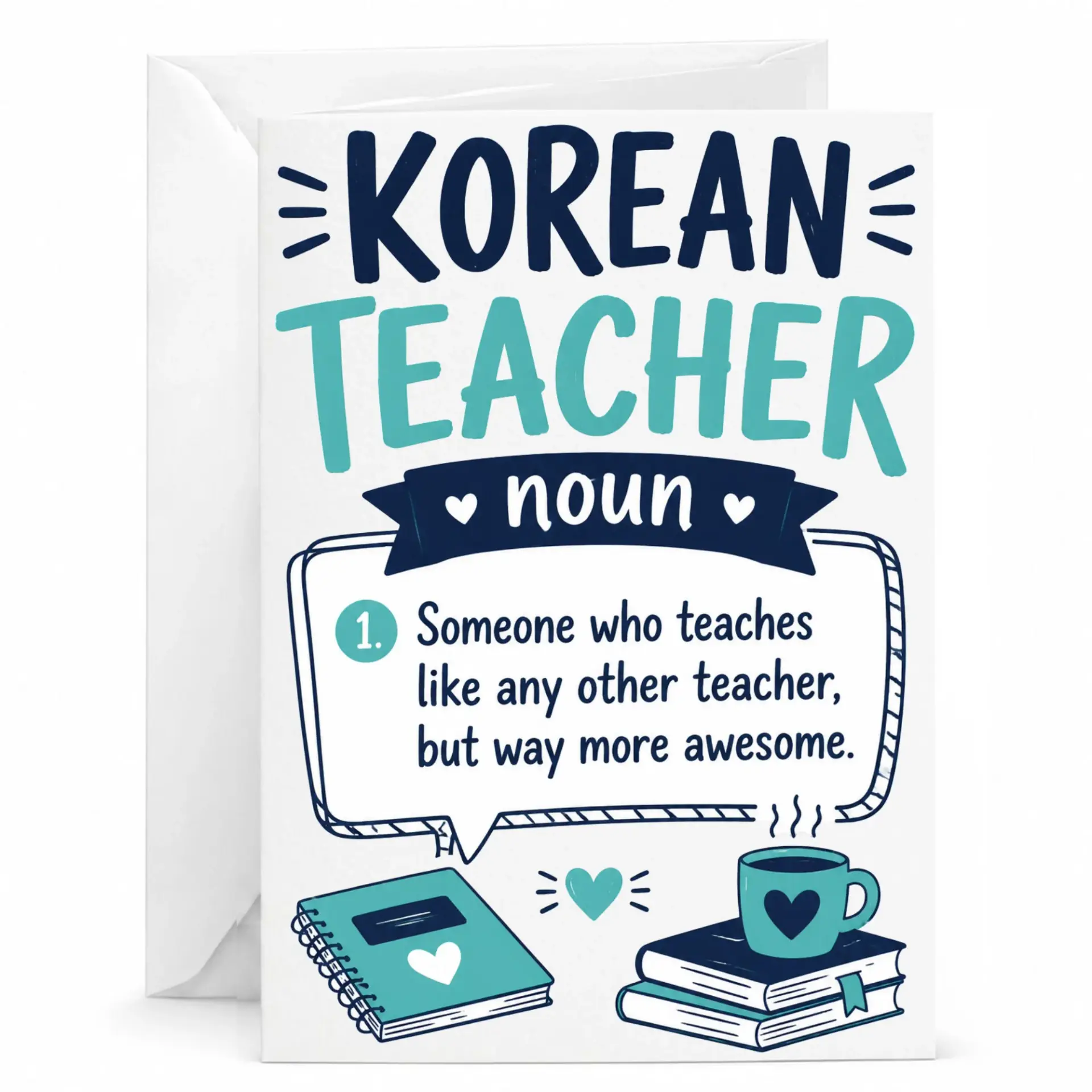 Funny Appreciation Greeting Card for Korean Teacher Gift Dictionary Definition Style Note Educators and Mentors