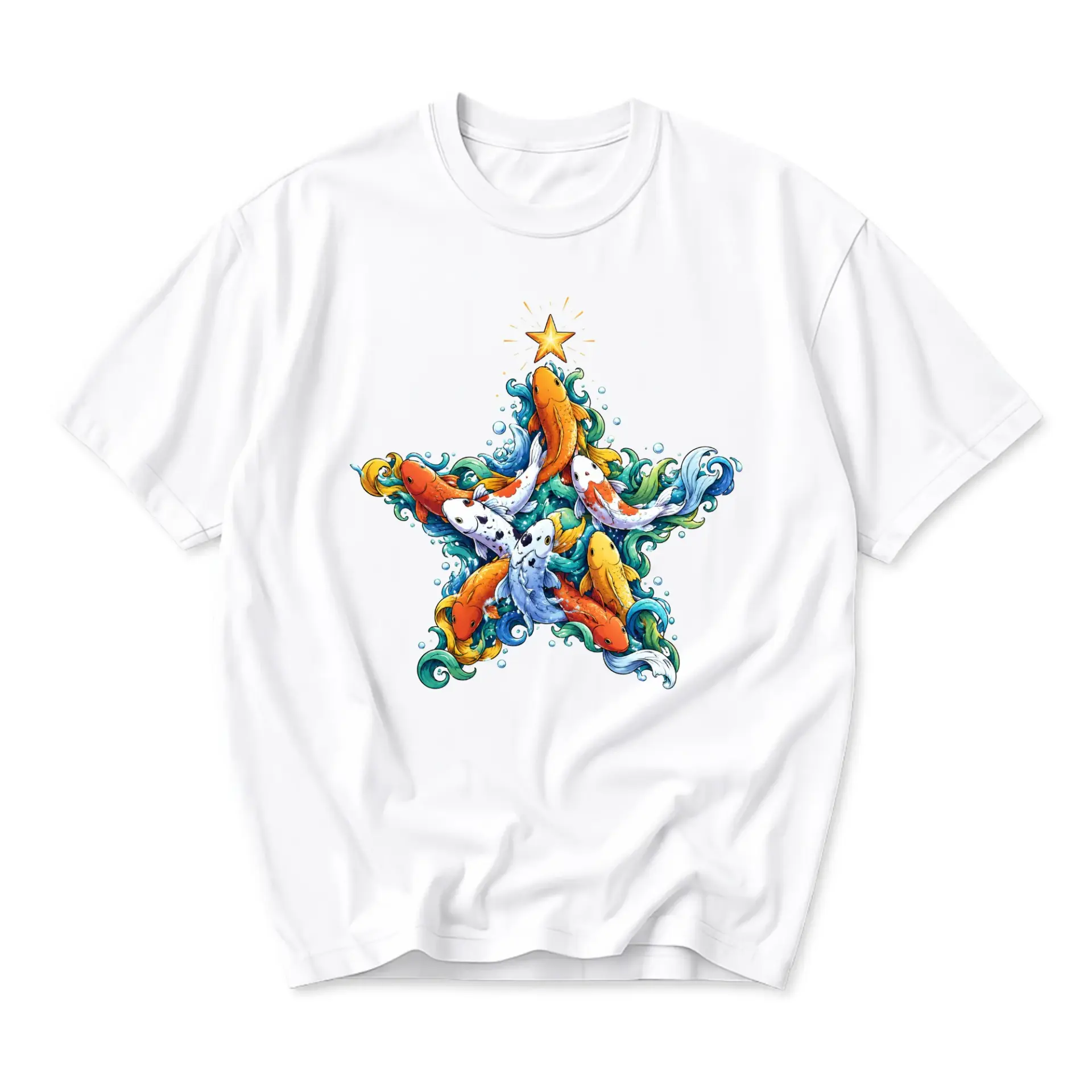 Graphic Tee Unisex Koi Fish Star Design Shirt Artistic Inspired Apparel for Casual Wear and Everyday Style