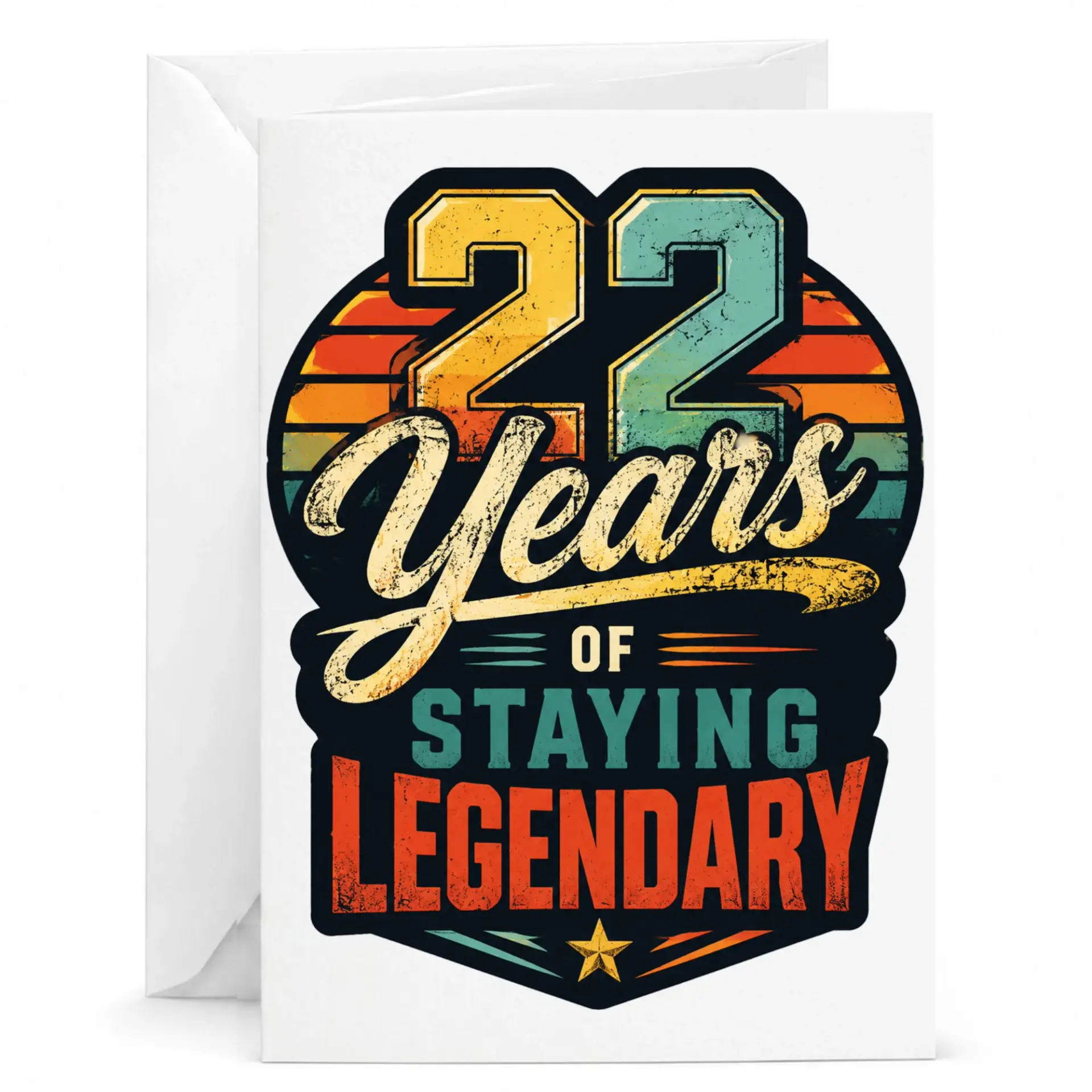 Birthday Card 22 Years of Staying Legendary Vintage Retro Sunset Design Printed Greeting Card for Milestone Celebration