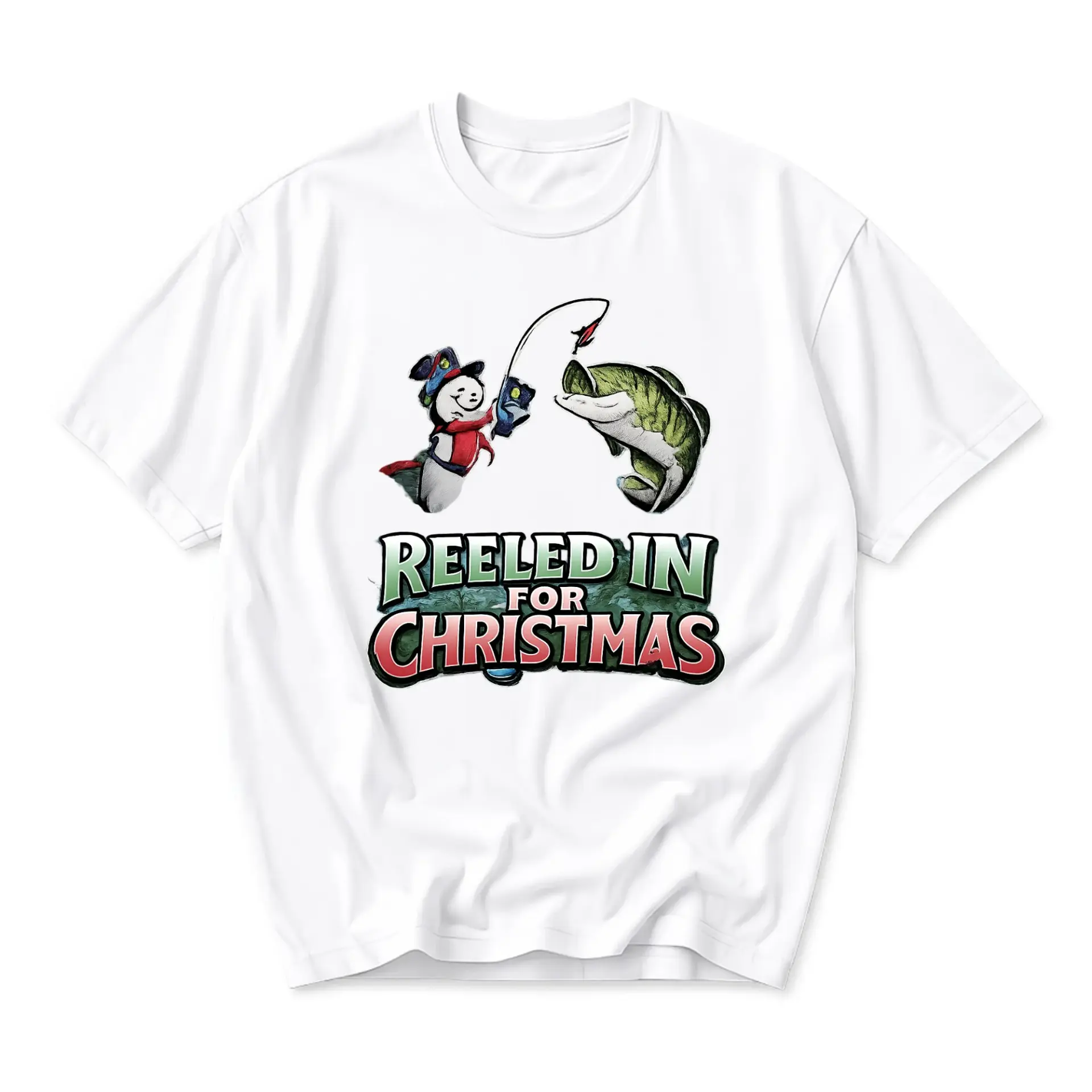 Funny Shirt Reeled in for Christmas Graphic Tee Fishing Holiday Humor