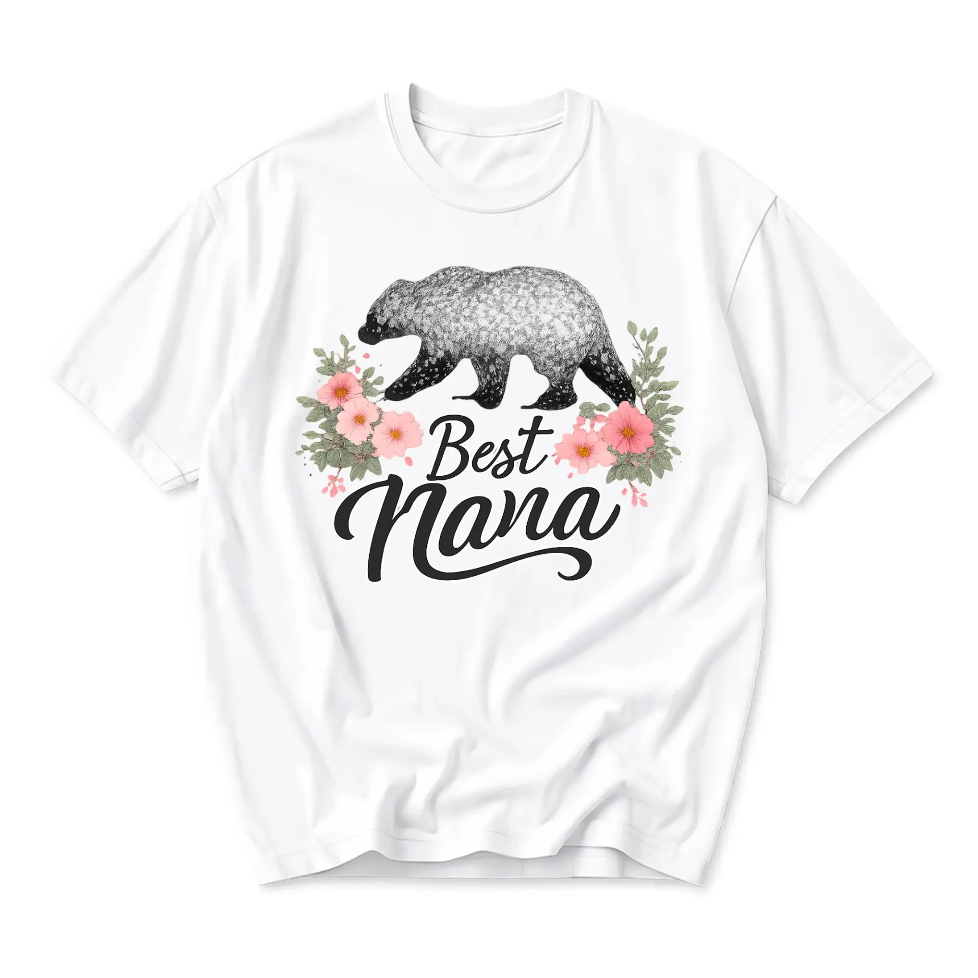 Graphic Tee Best Nana Floral Print Unisex Crew Neck Cotton Blend