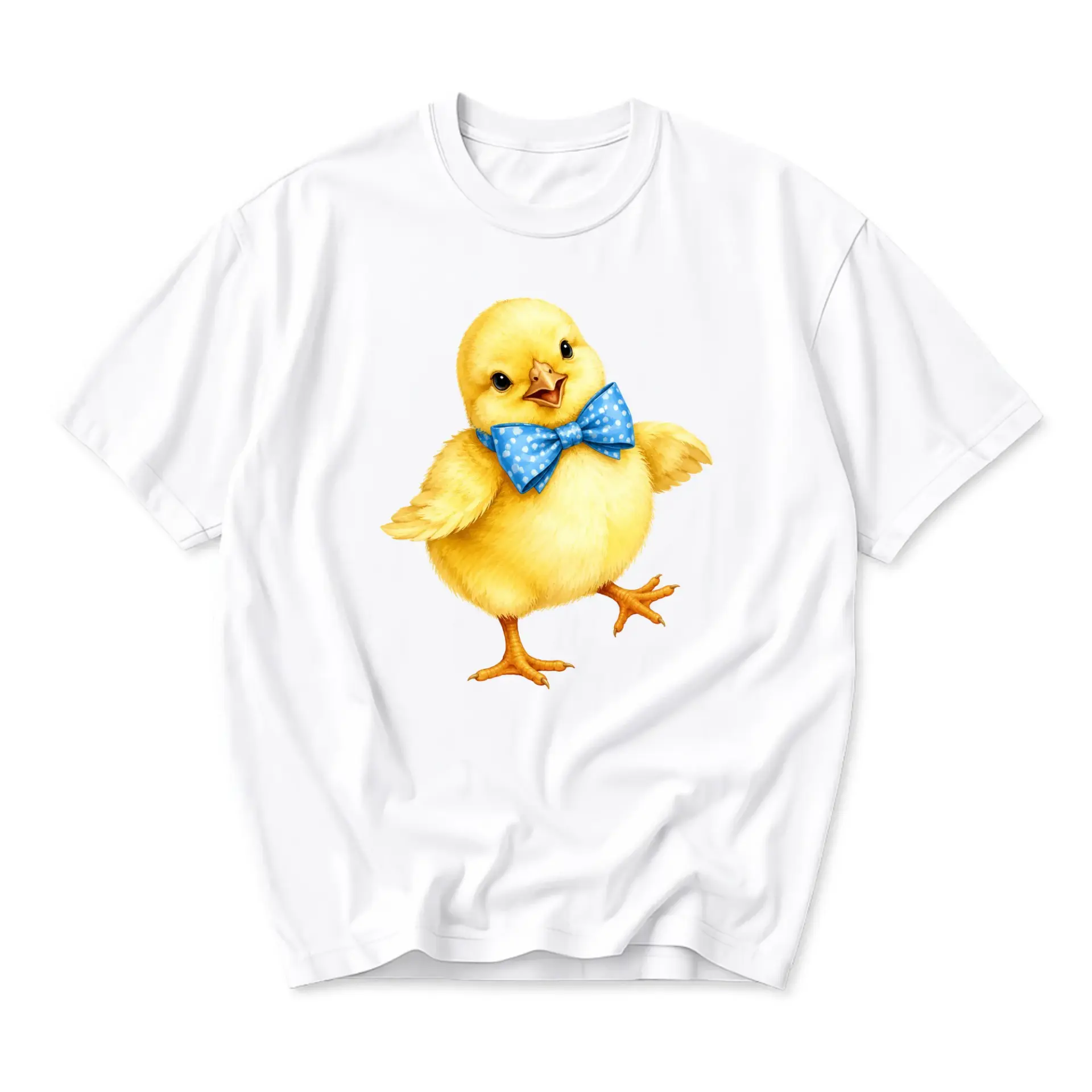 Graphic Tee Cute Yellow Chick Wearing Blue Polka Dot Bow Tie Unisex Crew Neck Short Sleeve Casual Cotton T-Shirt
