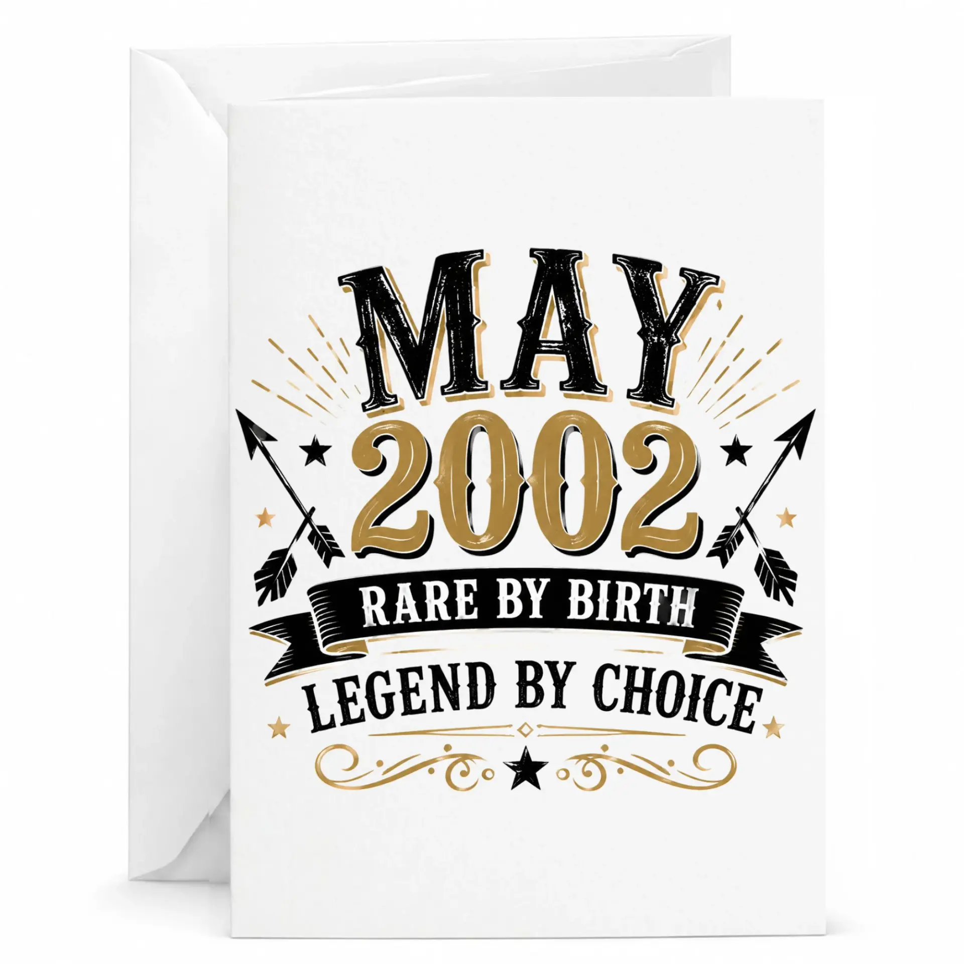 Birthday Card May 2002 Rare by Birth Legend by Choice Vintage Style Typography Greeting Card with White Envelope