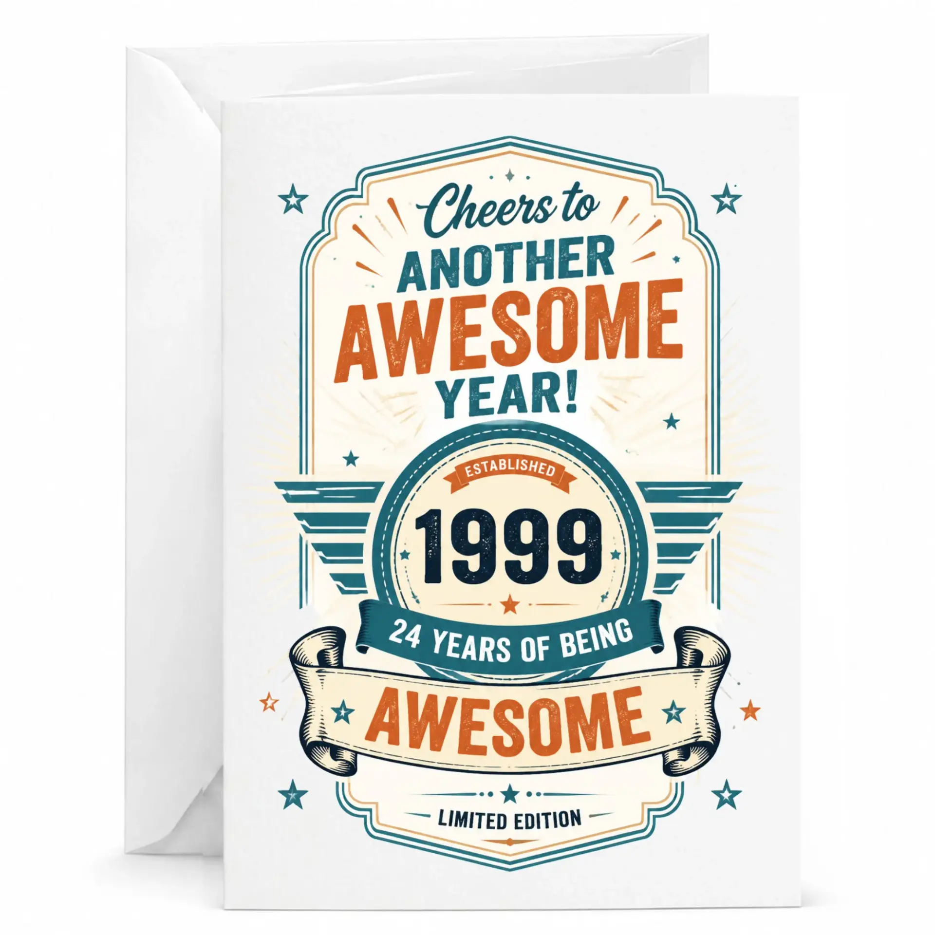 Birthday Card Cheers to Another Awesome Year 1999 Vintage Style Greeting Card 24 Years Being Awesome Limited Edition