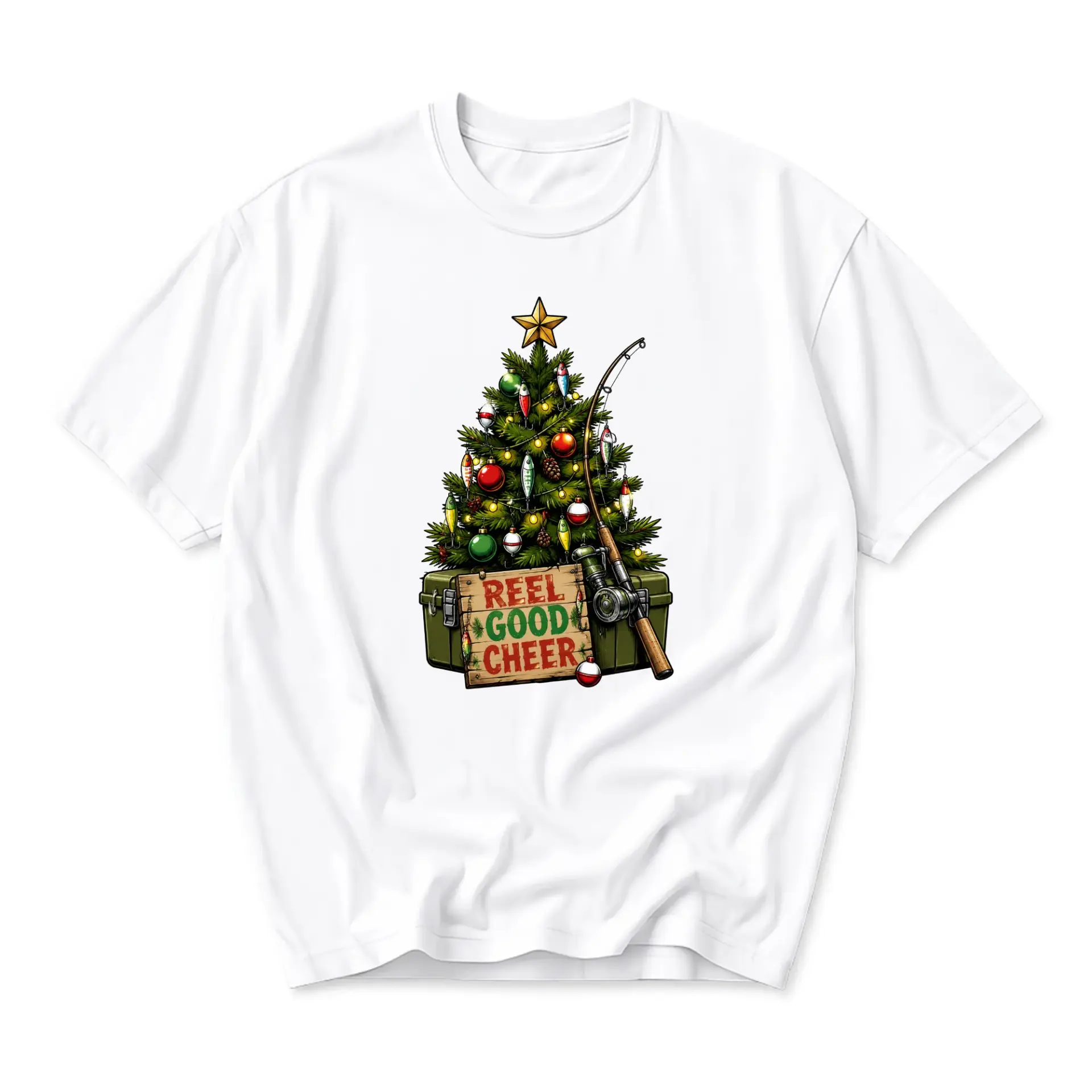 Funny Shirt Fishing Christmas Tree Reel Good Cheer Graphic Tee Unisex