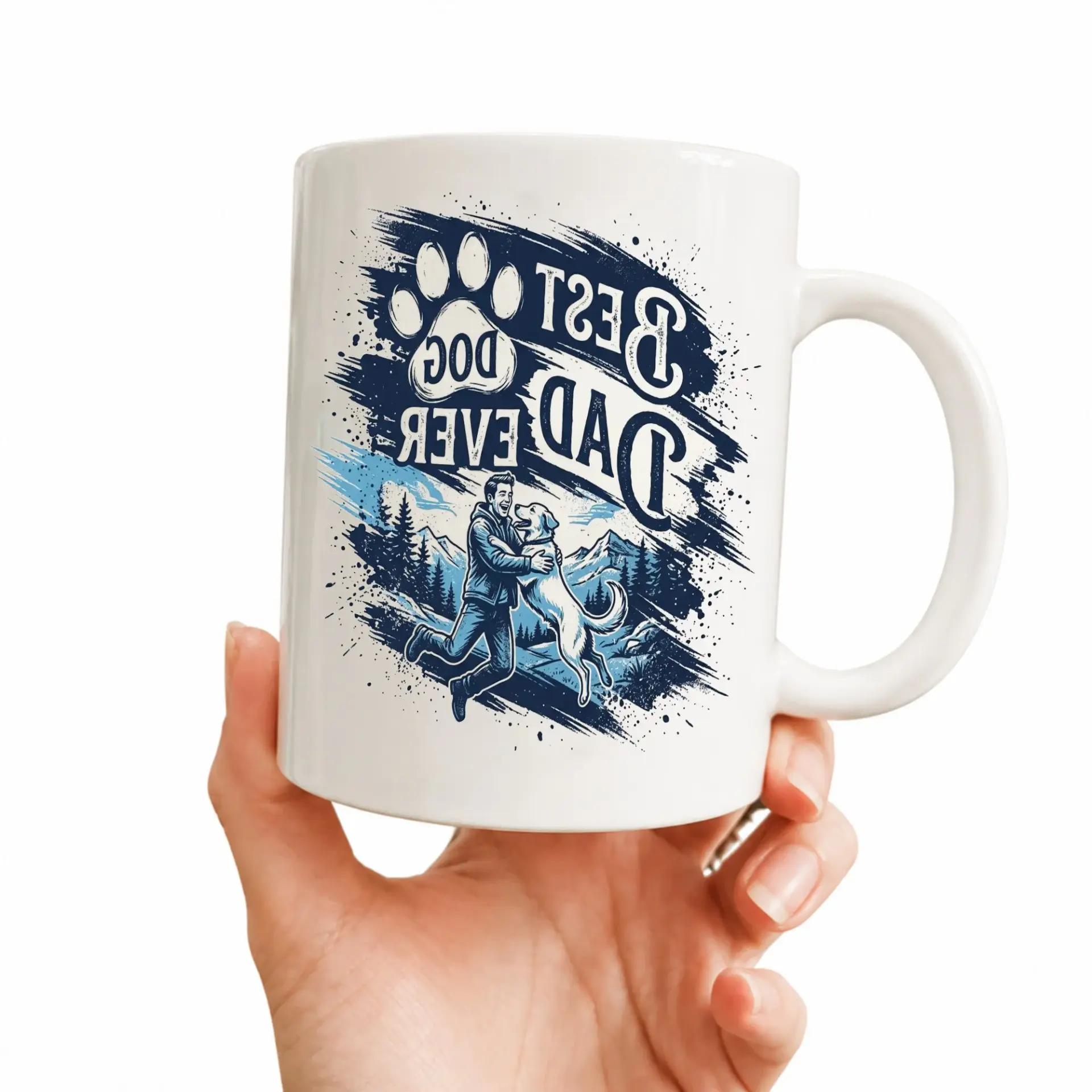 Funny Best Dog Dad Ever Mug with Blue Accent Handle Illustrative Graphic Design for and Beverage Enjoyment