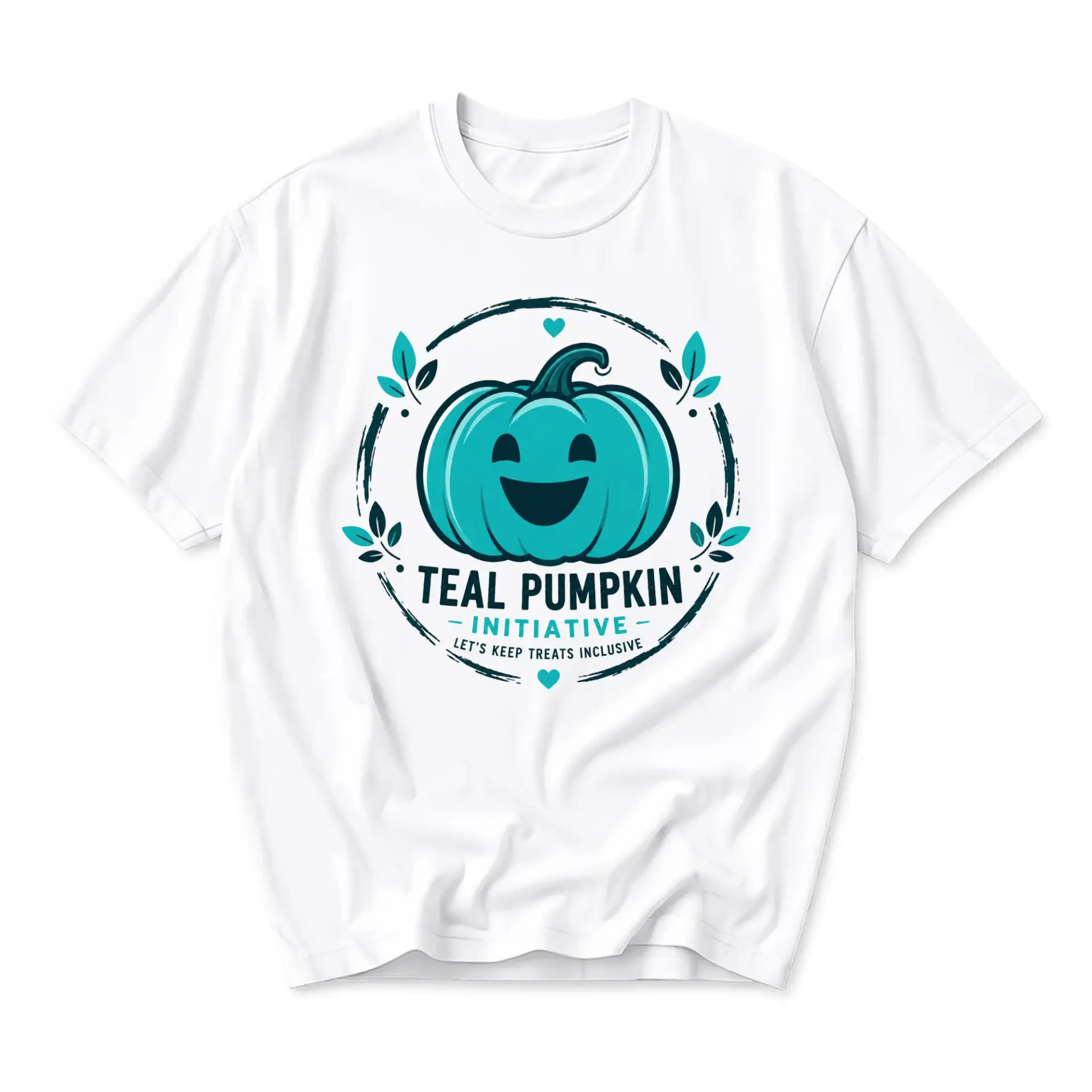 Graphic Tee Teal Pumpkin Initiative Unisex Casual Crew Neck T-Shirt Soft Cotton Blend Everyday Wear Apparel White