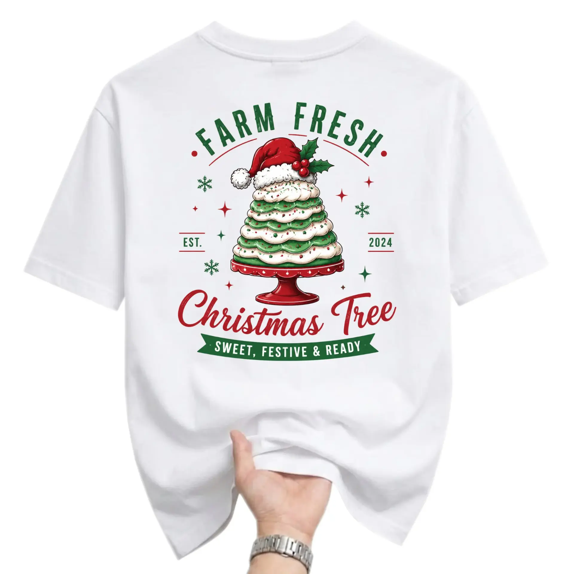 Graphic Tee Fresh Christmas Tree Holiday Dessert Design Unisex Short Sleeve Casual Crew Neck Apparel White Shirt