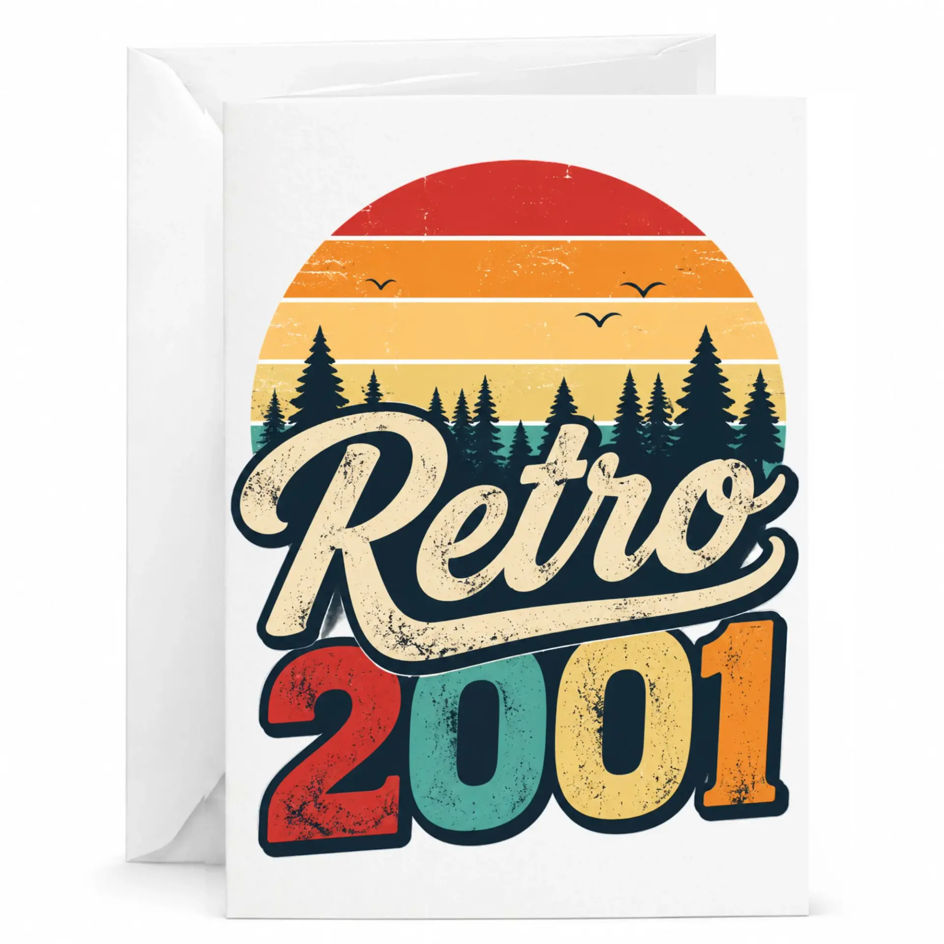 Greeting Card Retro 2001 Vintage Sunset Design for Milestone Birthday and Anniversary Celebrations Folded Stationery
