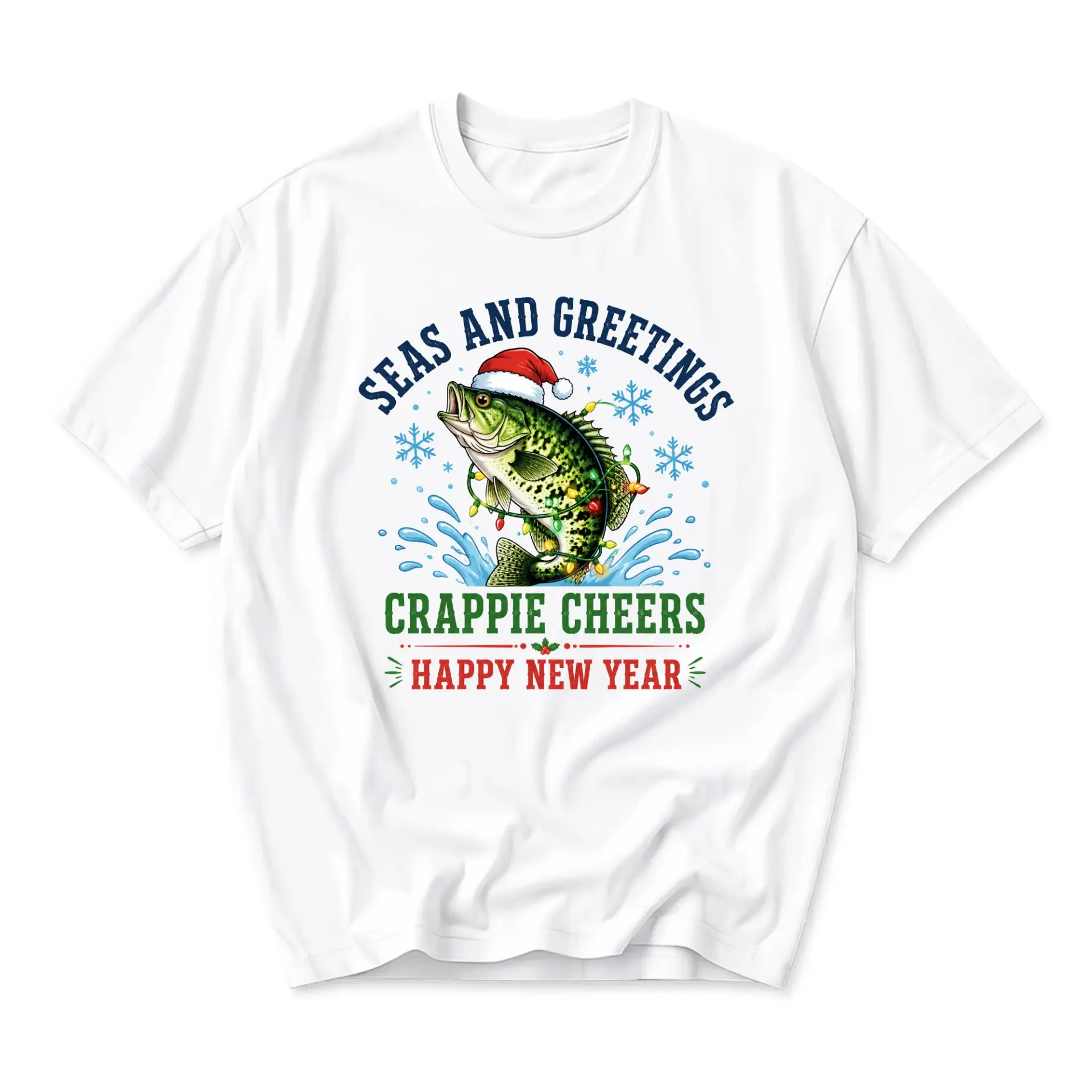 Funny Shirt Seas and Greetings Crappie Cheers Graphic Tee Seasonal Holiday Fishing Apparel Unisex Casual Crew Neck Top