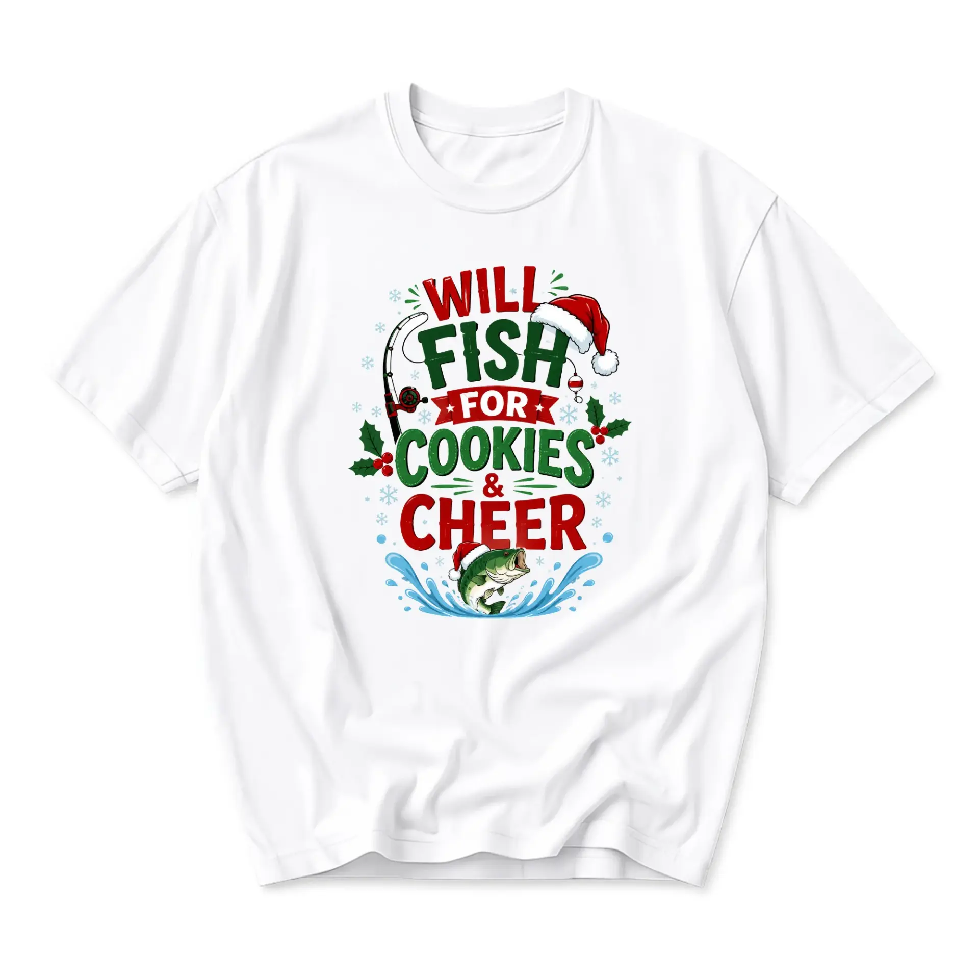 Funny Shirt Will Fish for and Cheer Holiday Graphic Tee Unisex Casual Crew