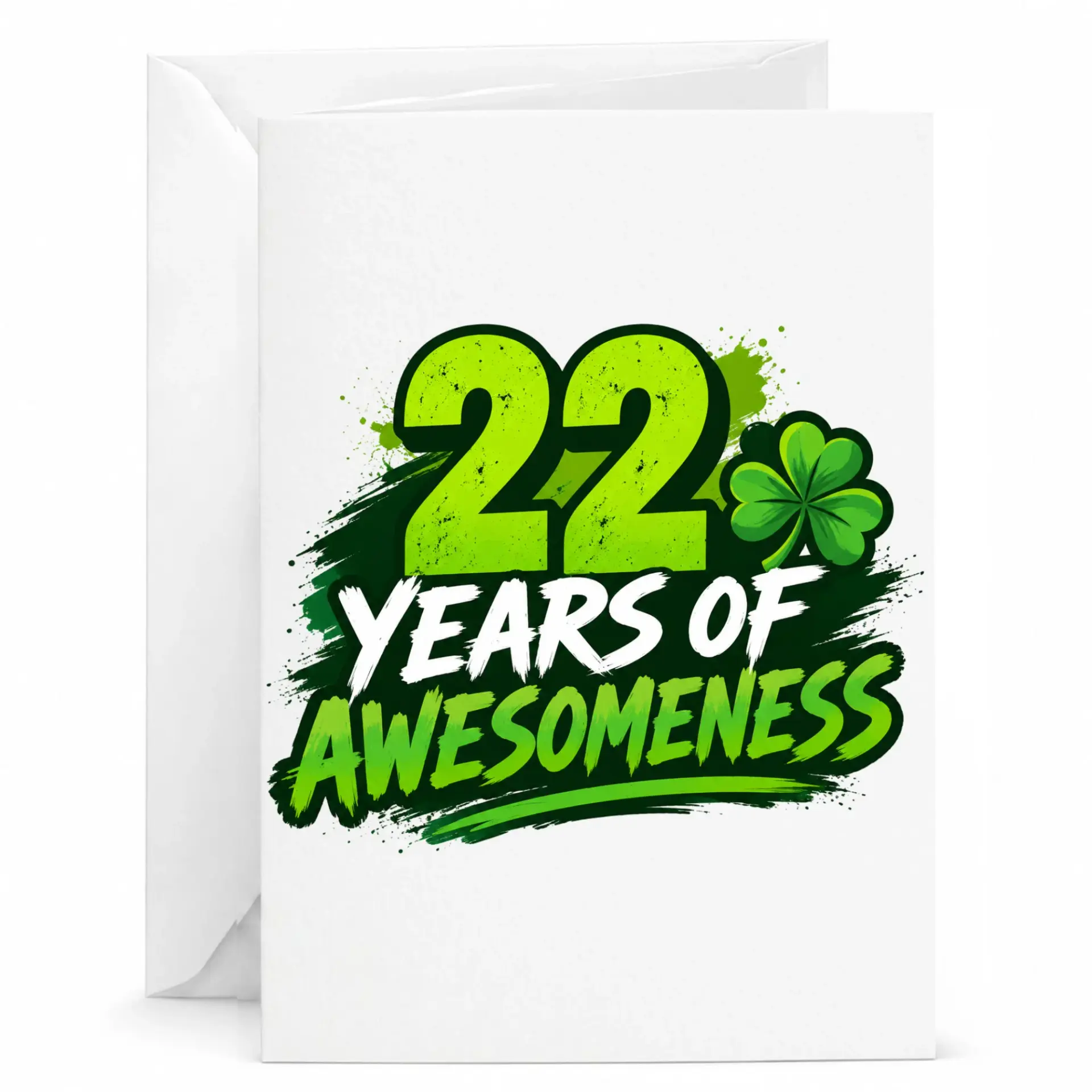 Birthday Card 22 Years of Awesomeness Green Lucky Shamrock Design for Twenty Second Birthday Milestone Celebration