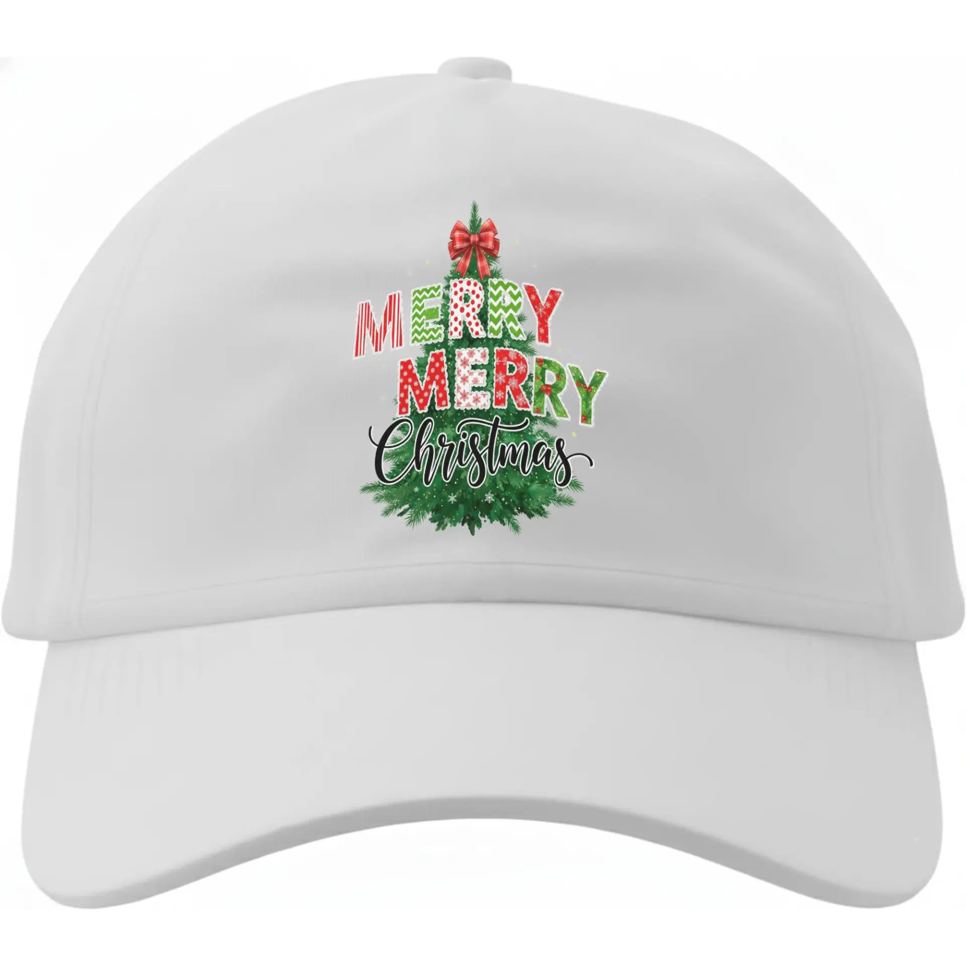 Dad Hat Christmas Tree Graphic Baseball Cap Low Profile White Cotton Adjustable Casual Holiday Unisex Headwear